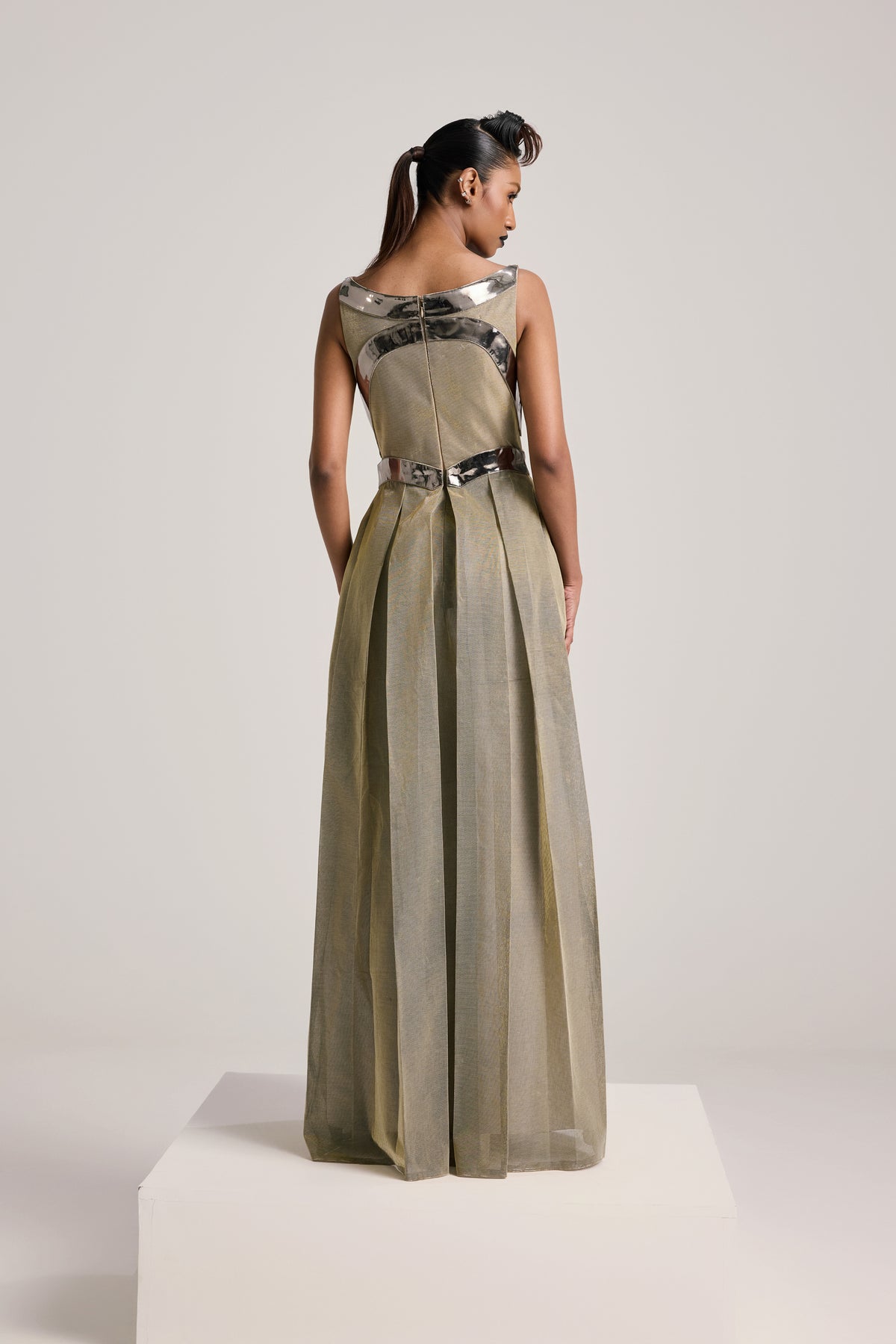 Metallic Pleated Dress