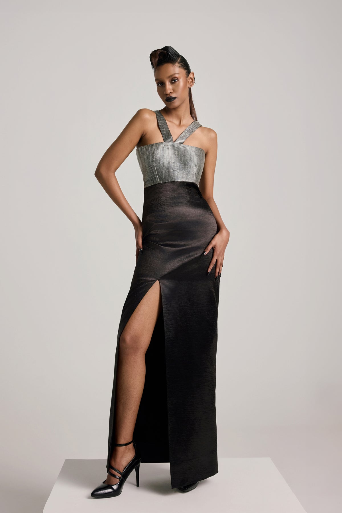 Textured Satin Slit Dress