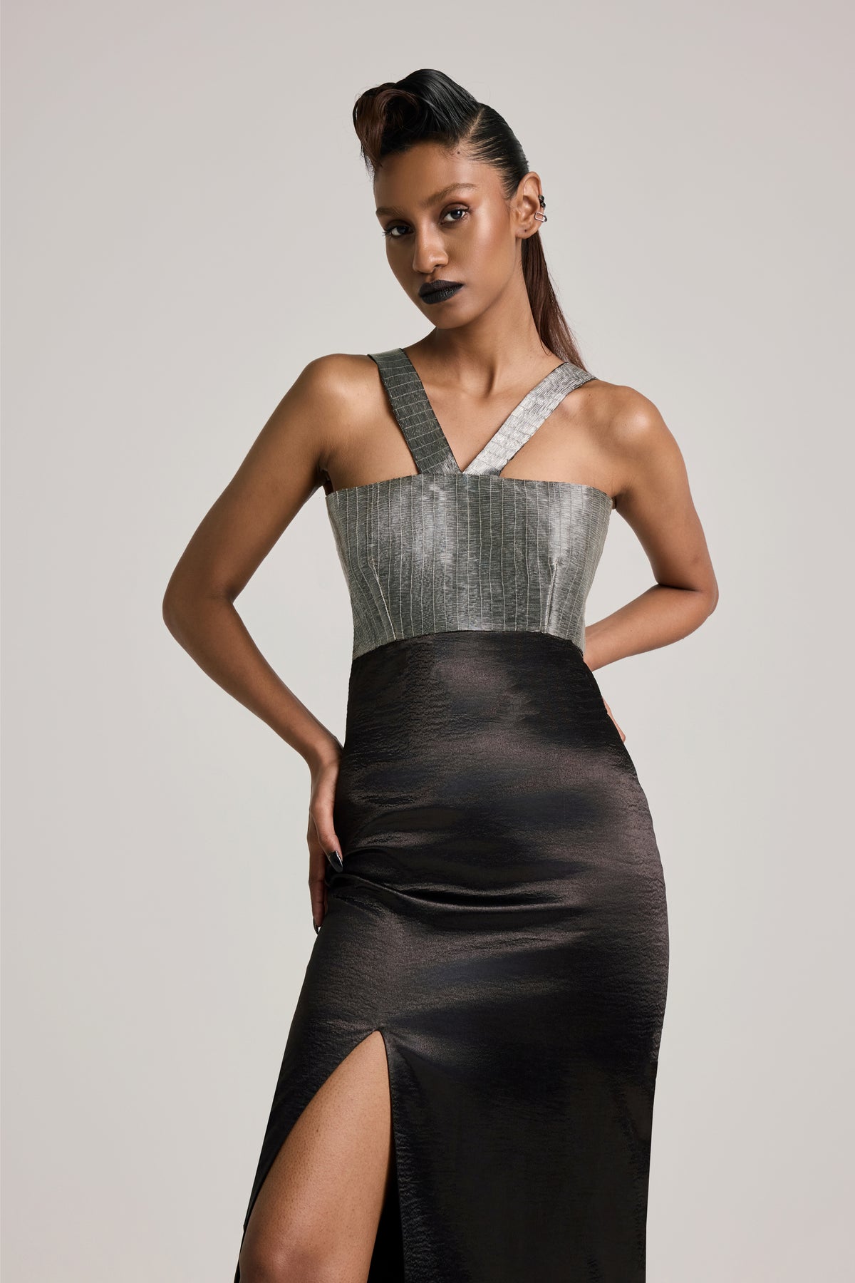 Textured Satin Slit Dress