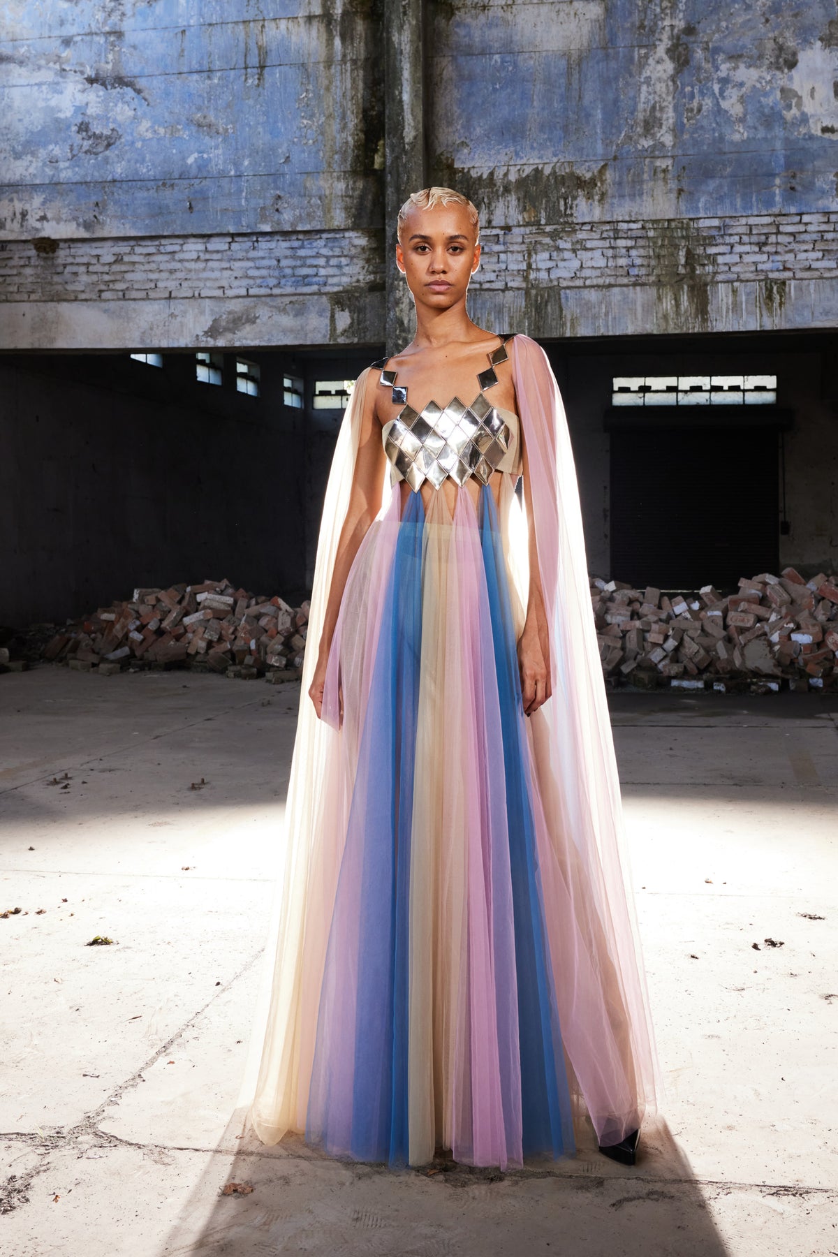 Color-blocked Tulle Kaftan