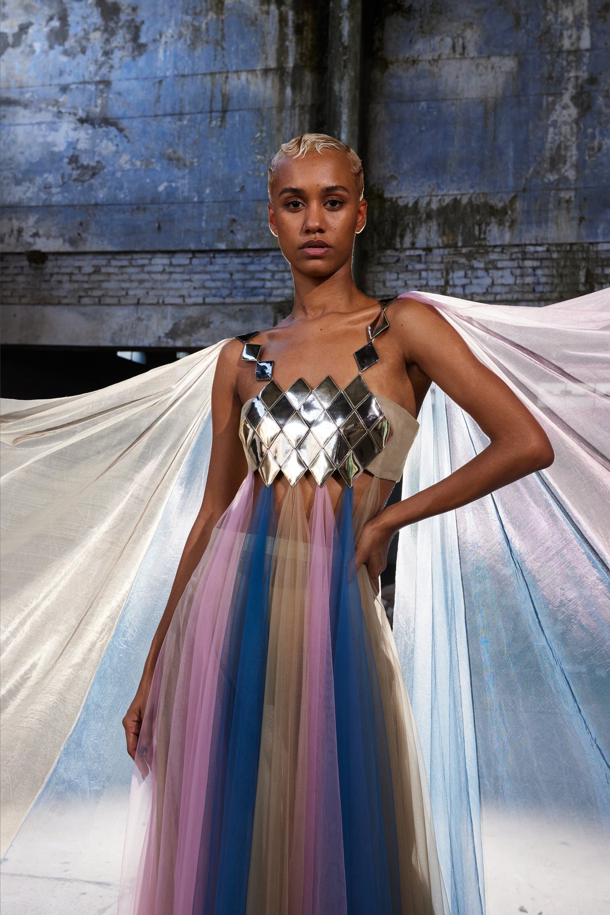 Color-blocked Tulle Kaftan