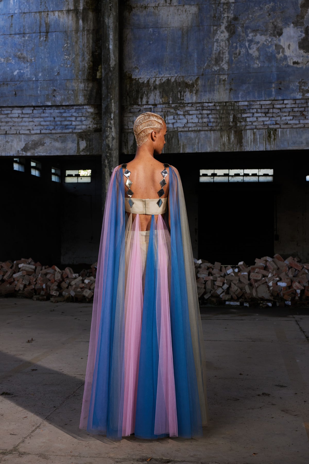 Color-blocked Tulle Kaftan