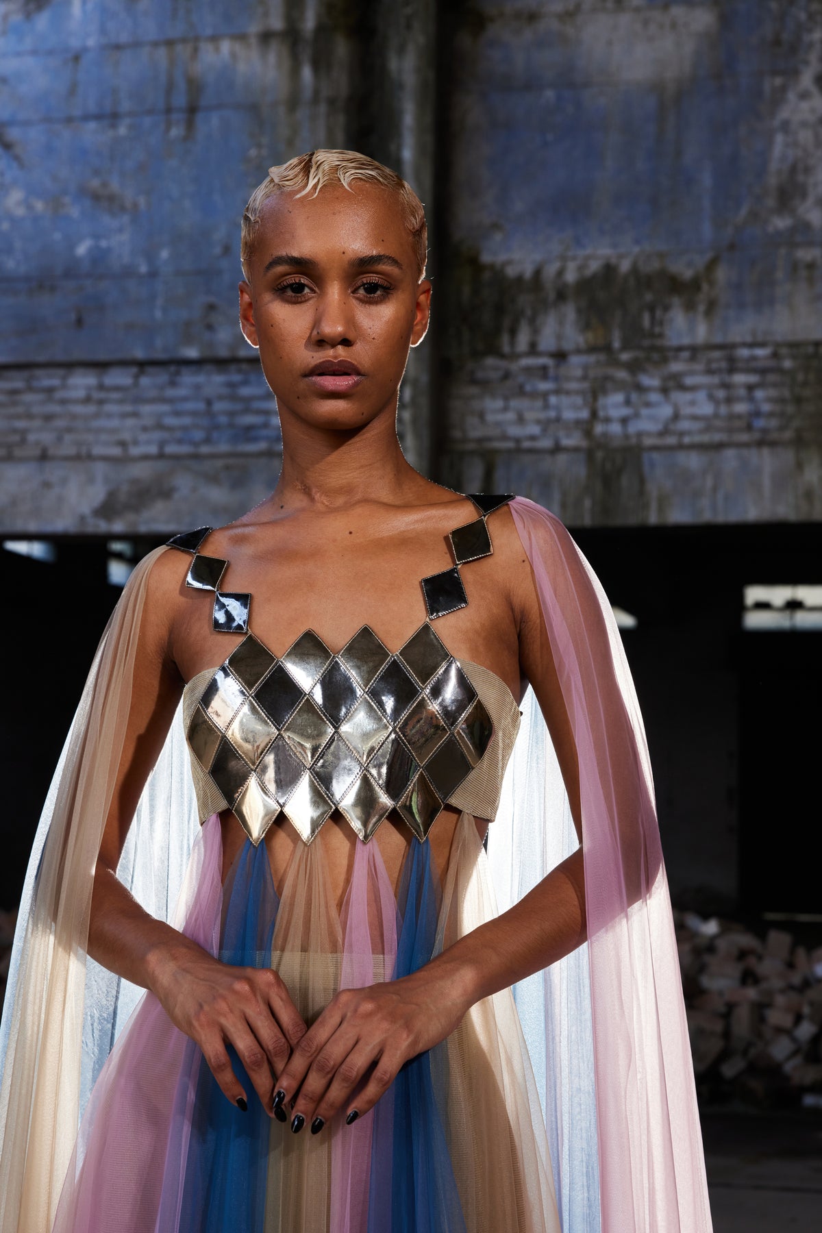 Color-blocked Tulle Kaftan