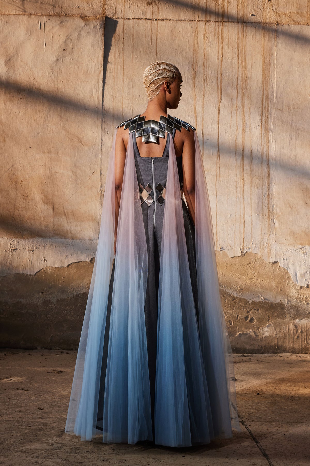 Fall-panelled Tulle Kaftan