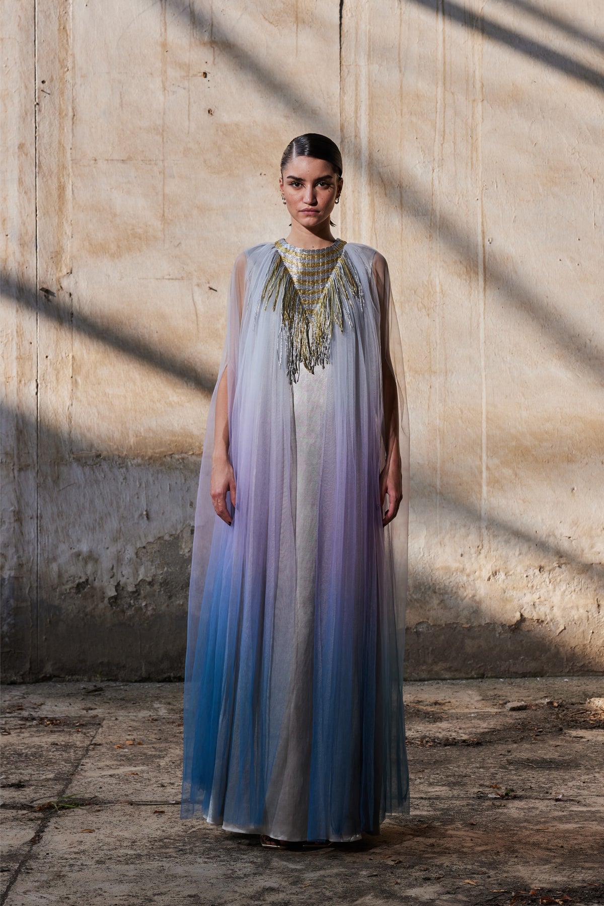 Triangular Metallic Tulle Kaftan