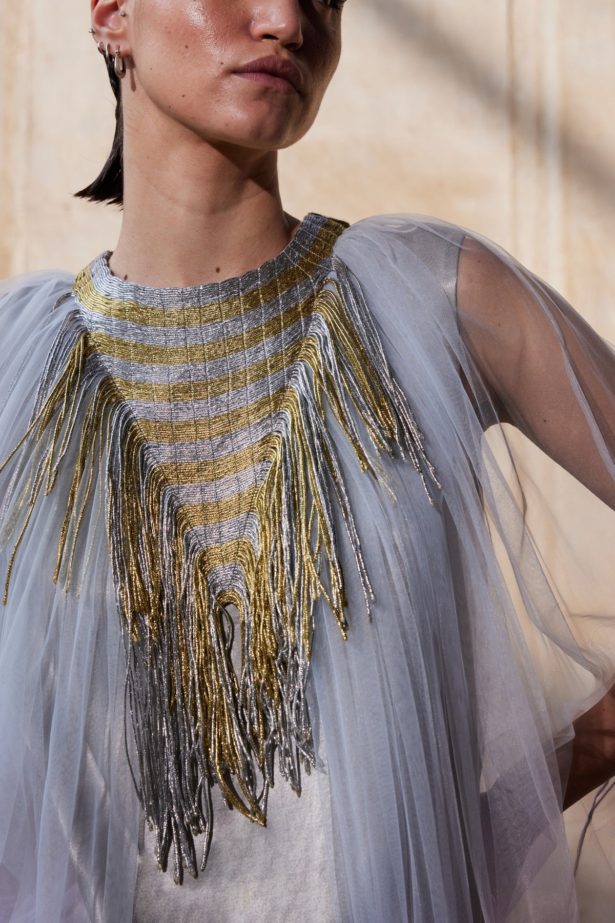 Triangular Metallic Tulle Kaftan