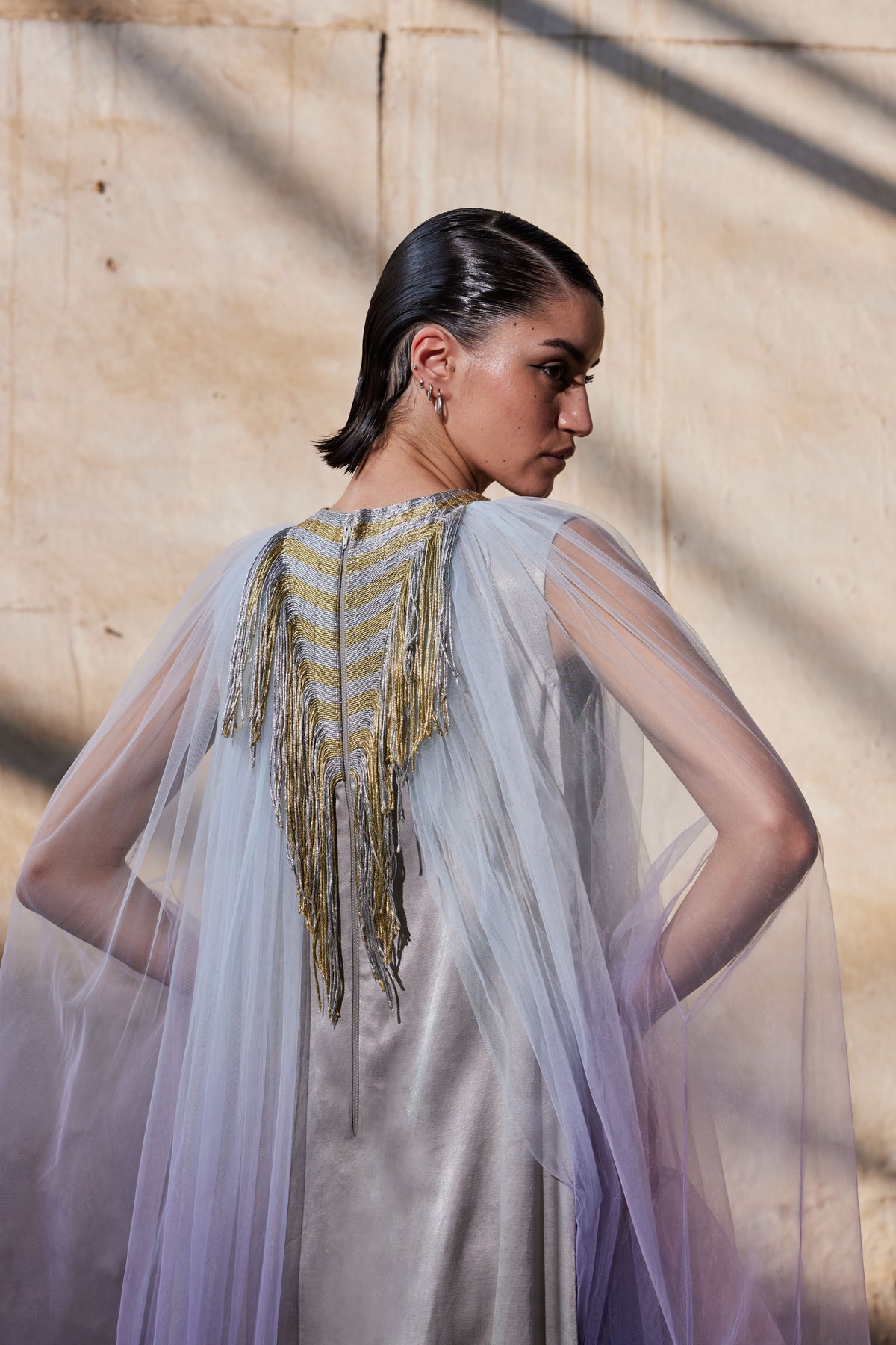 Triangular Metallic Tulle Kaftan