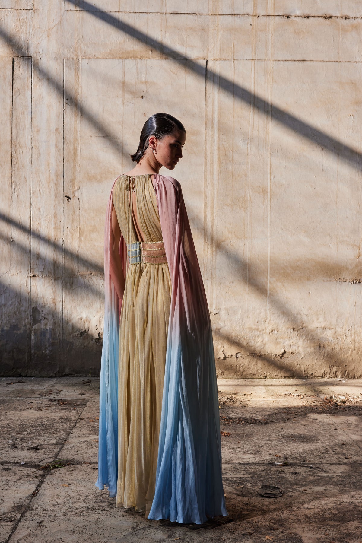 Gathered Metallic Tulle Kaftan