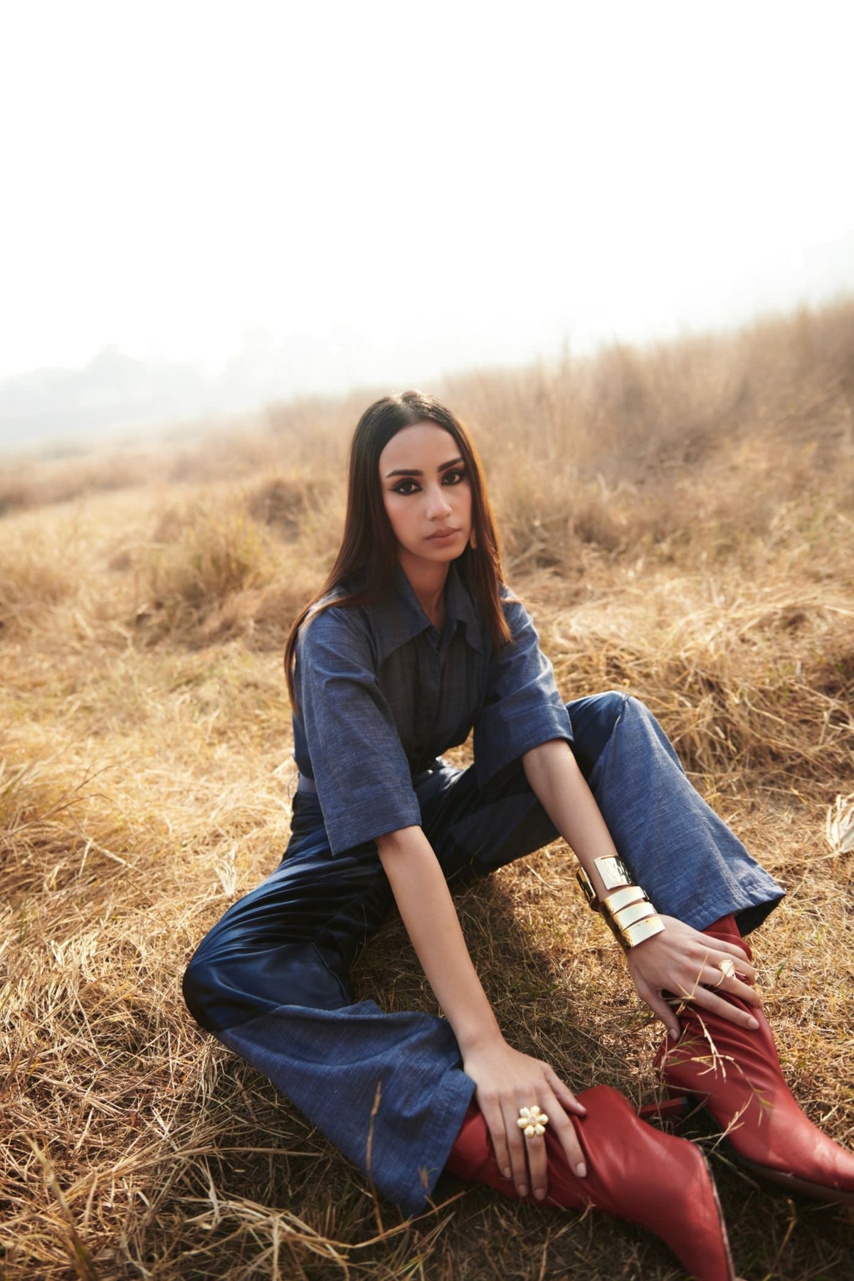 Chambray and Satin Panelled Shirt