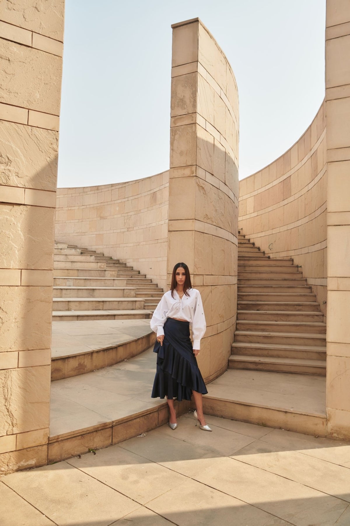 Navy Blue Ruffle Skirt