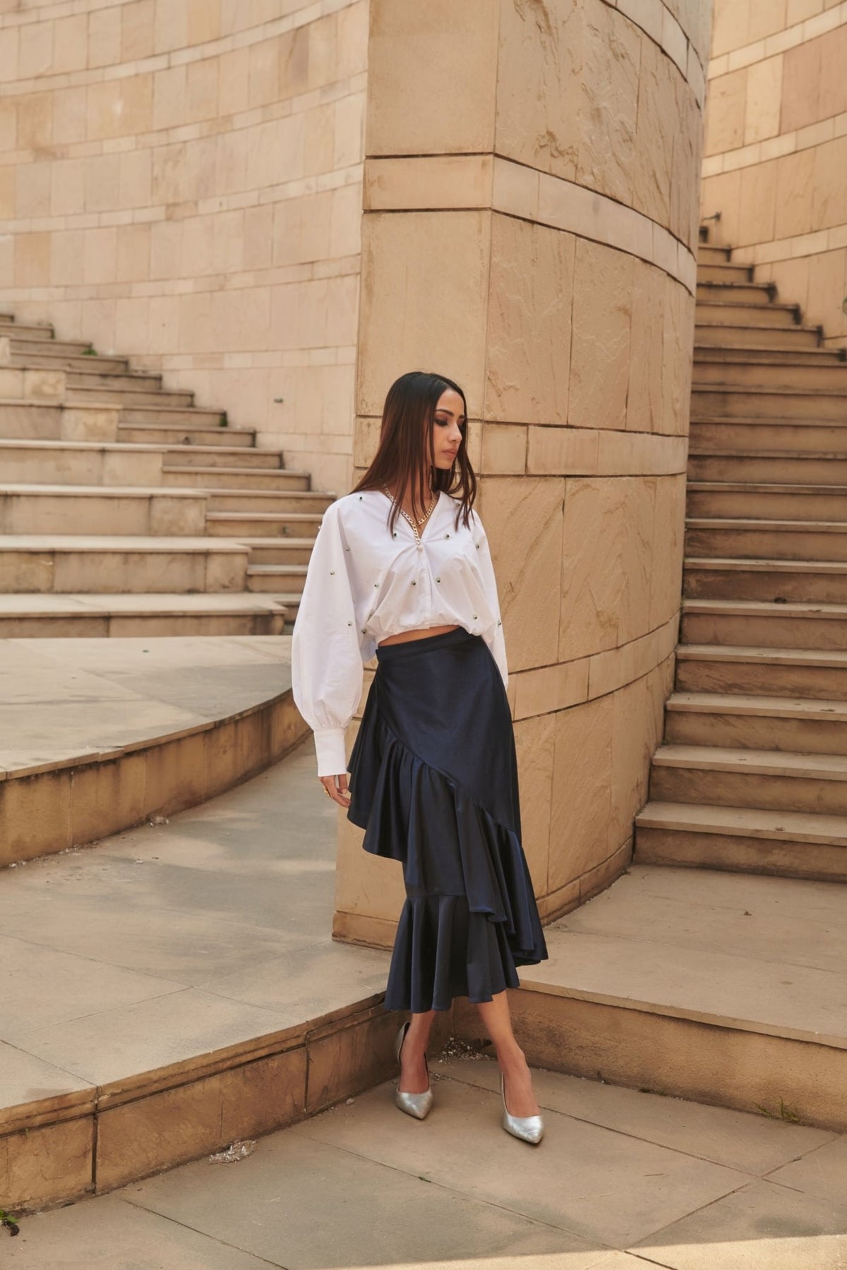 Navy Blue Ruffle Skirt