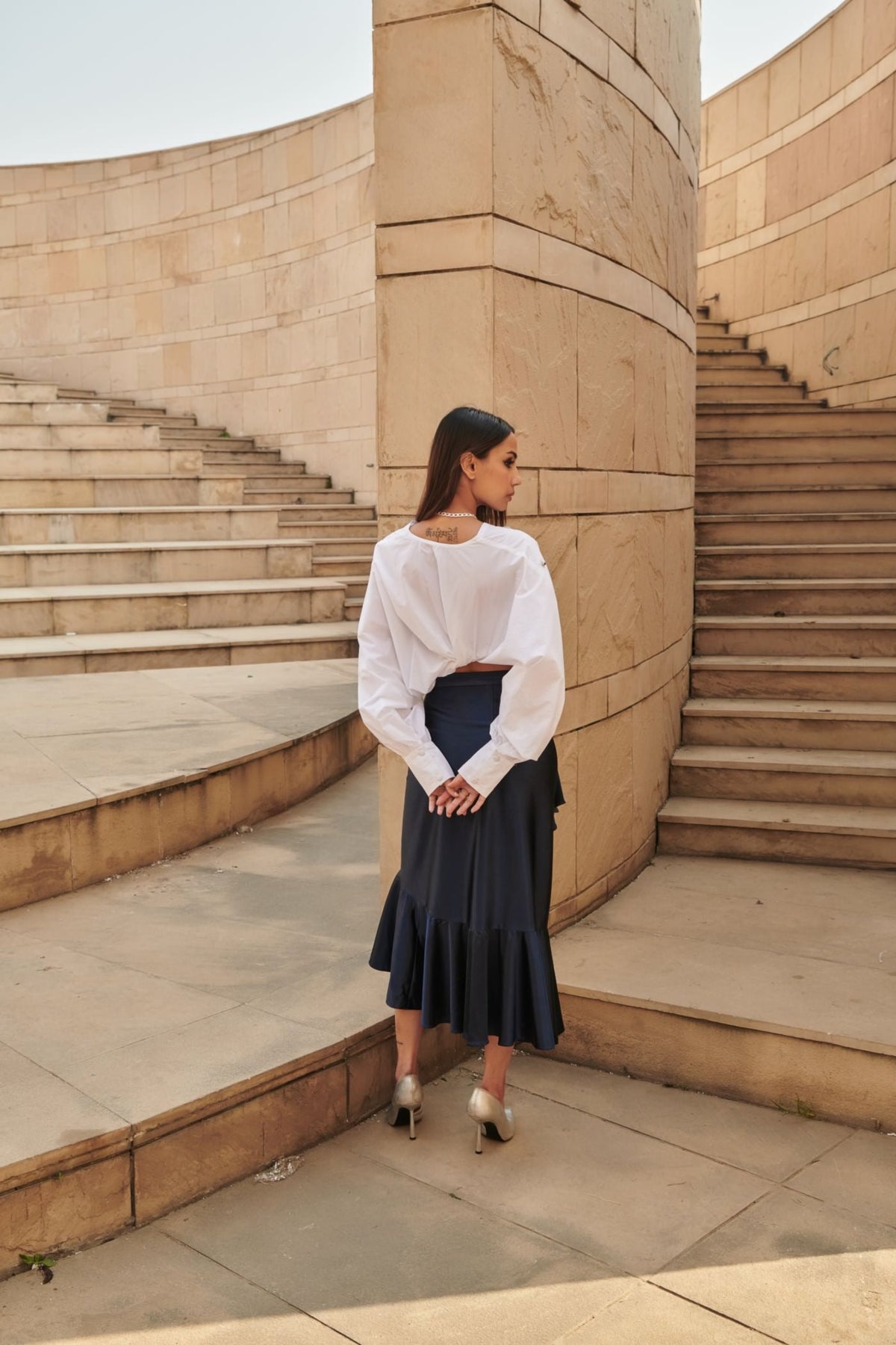 Navy Blue Ruffle Skirt