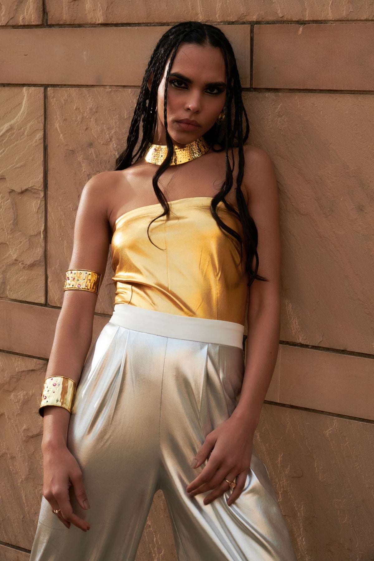 Gold Silver Leatherite Jumpsuit