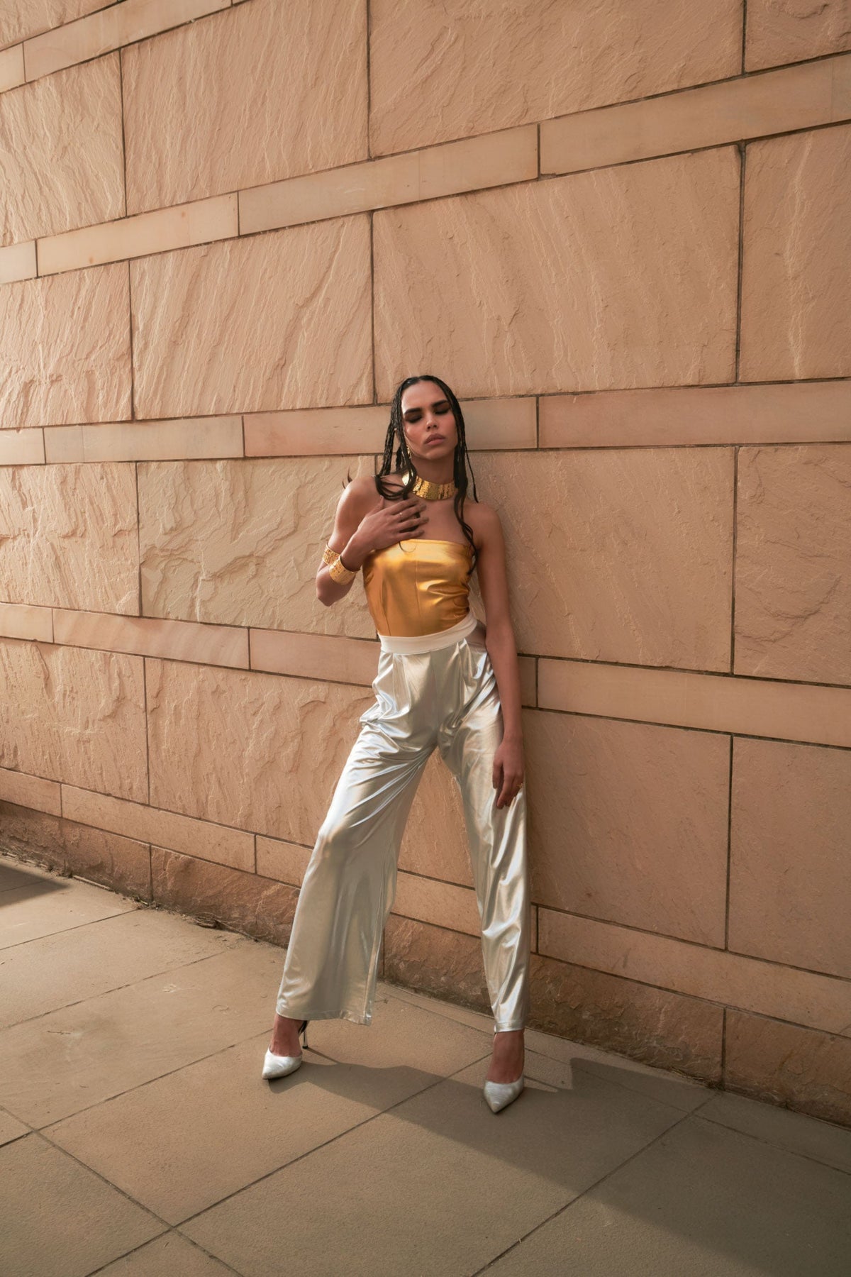 Gold Silver Leatherite Jumpsuit