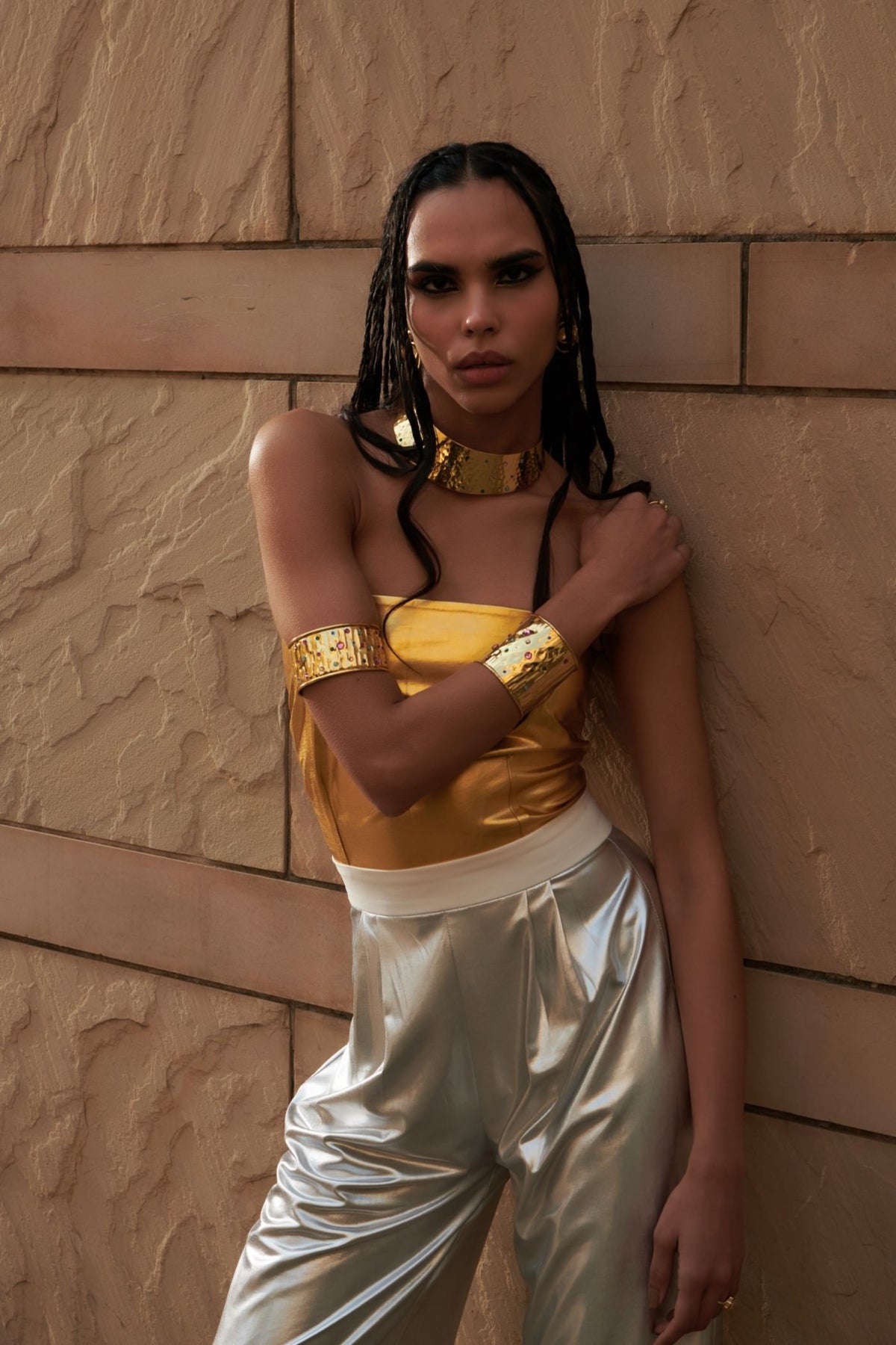 Gold Silver Leatherite Jumpsuit