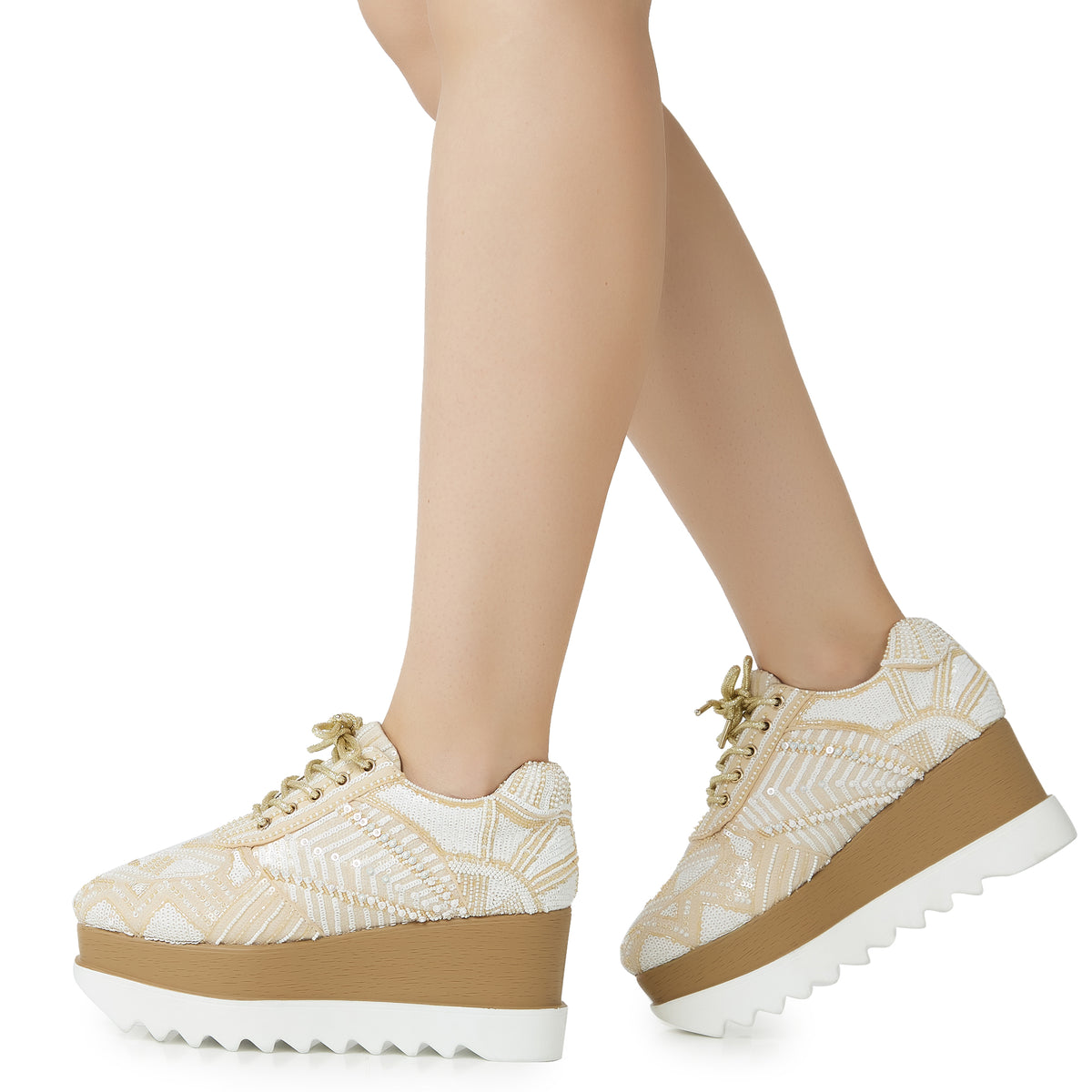 Latte Folk Wedding Wedge Sneakers