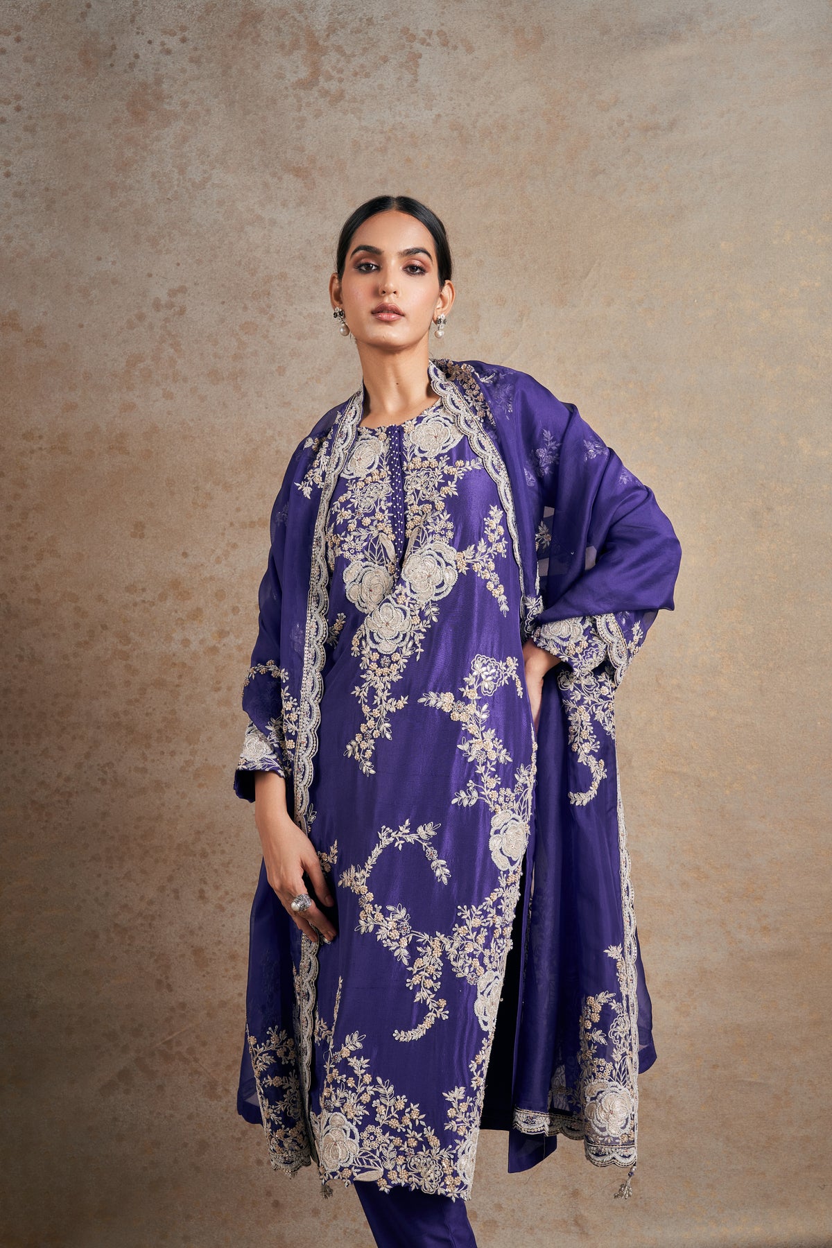 Classic Purple Dori Kurta Set.