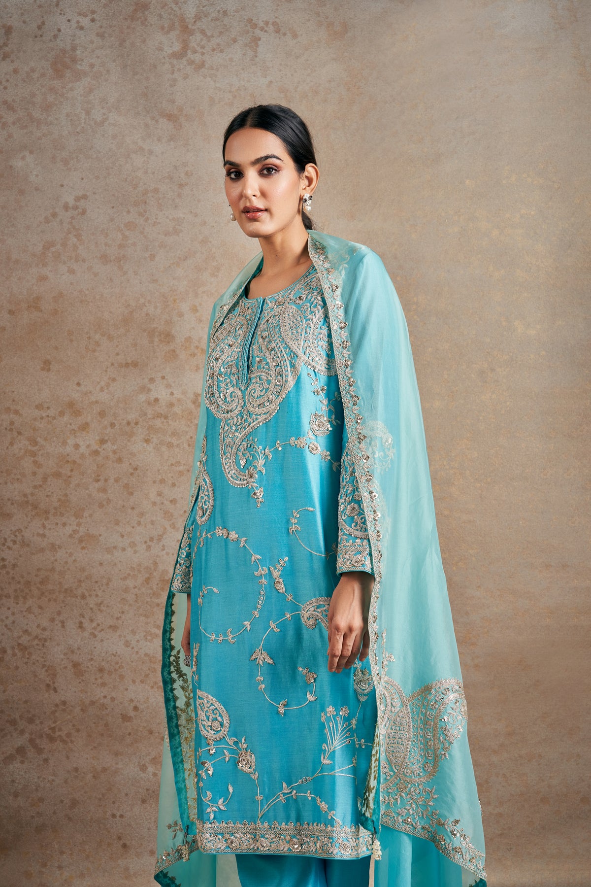 Turquoise Blue Hand Embellished Kurta Set