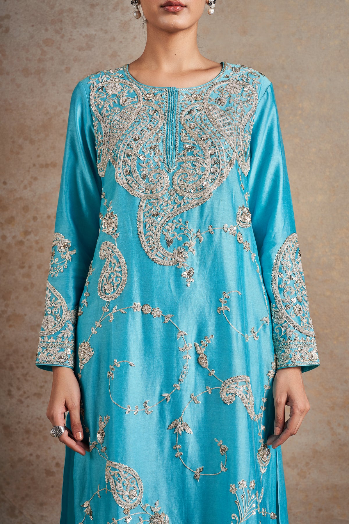 Turquoise Blue Hand Embellished Kurta Set