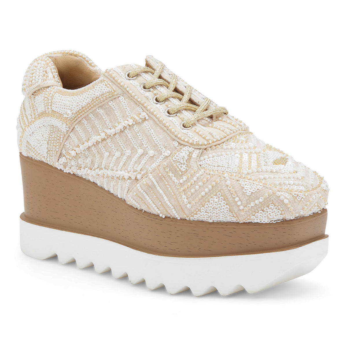 Latte Folk Wedding Wedge Sneakers