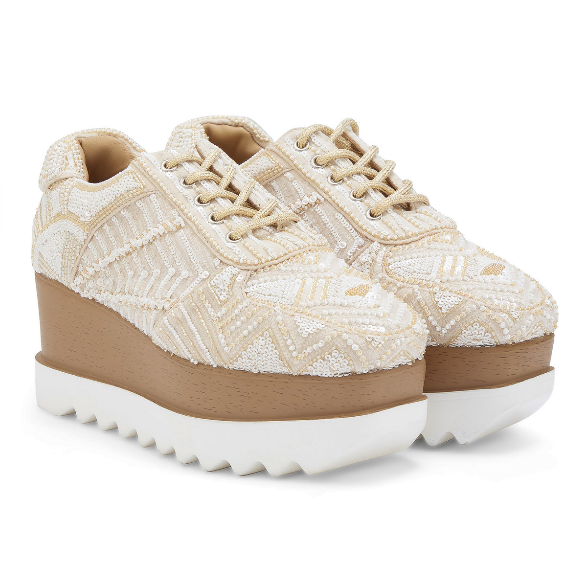 Latte Folk Wedding Wedge Sneakers