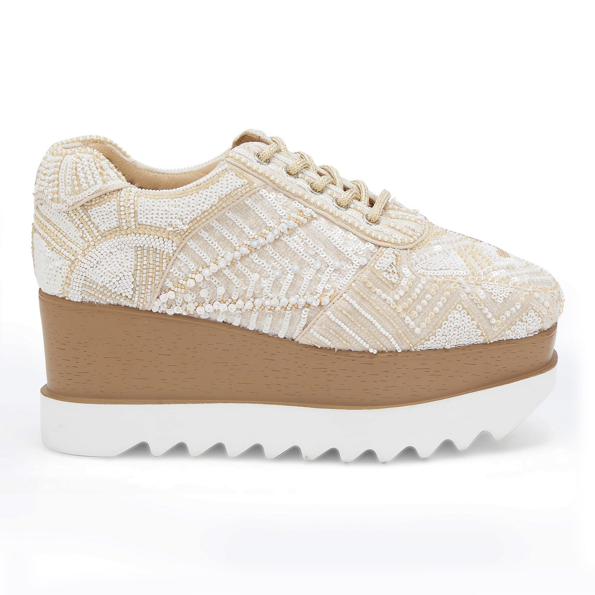 Latte Folk Wedding Wedge Sneakers