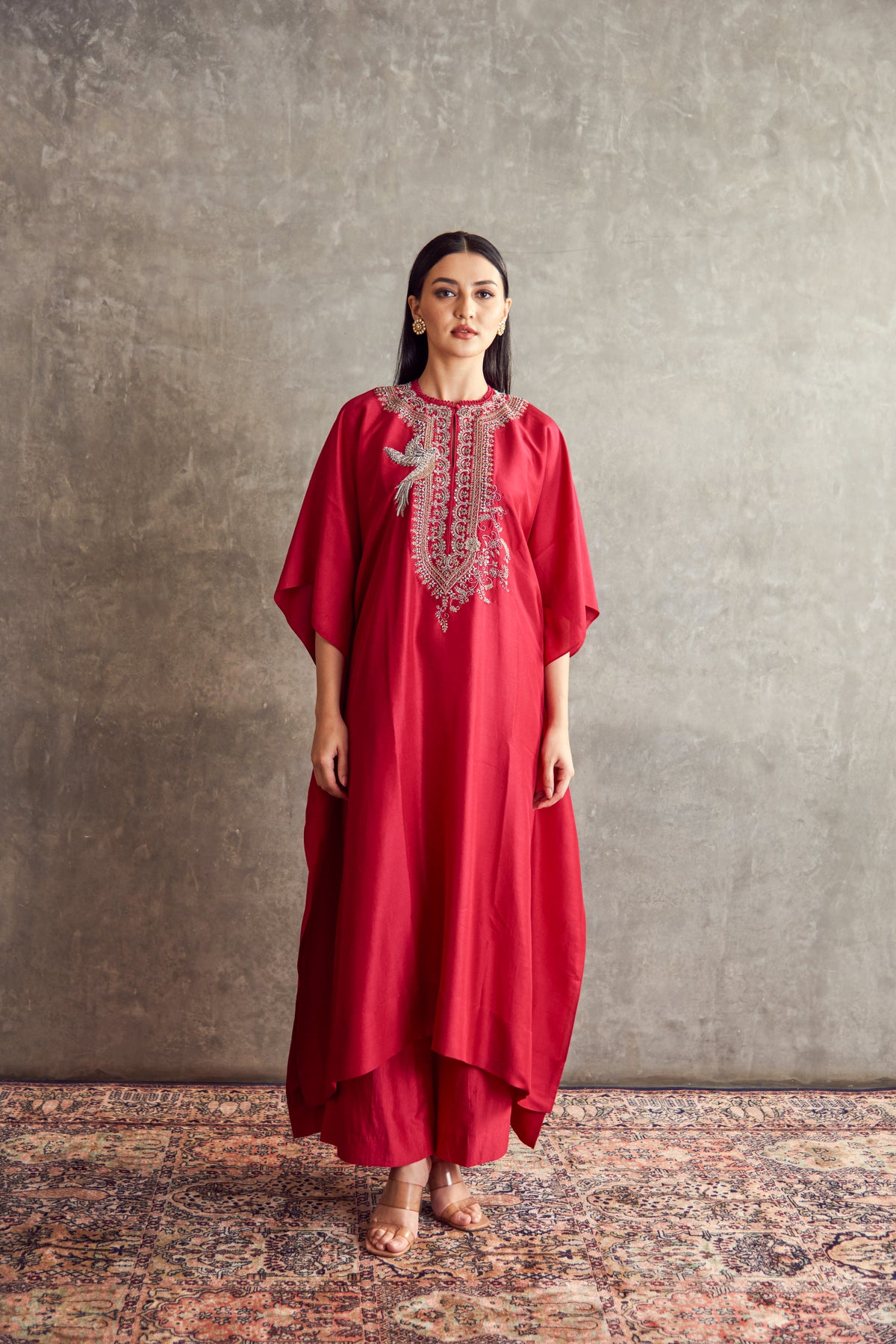 Red Embroidered Kaftan set