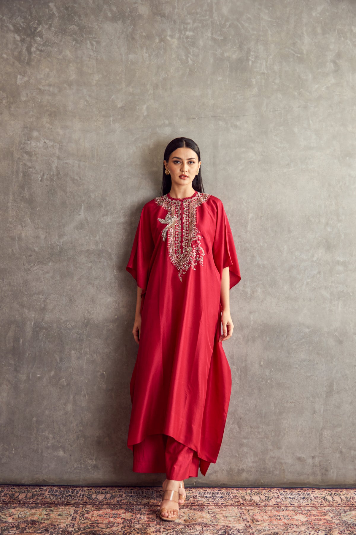 Red Embroidered Kaftan set