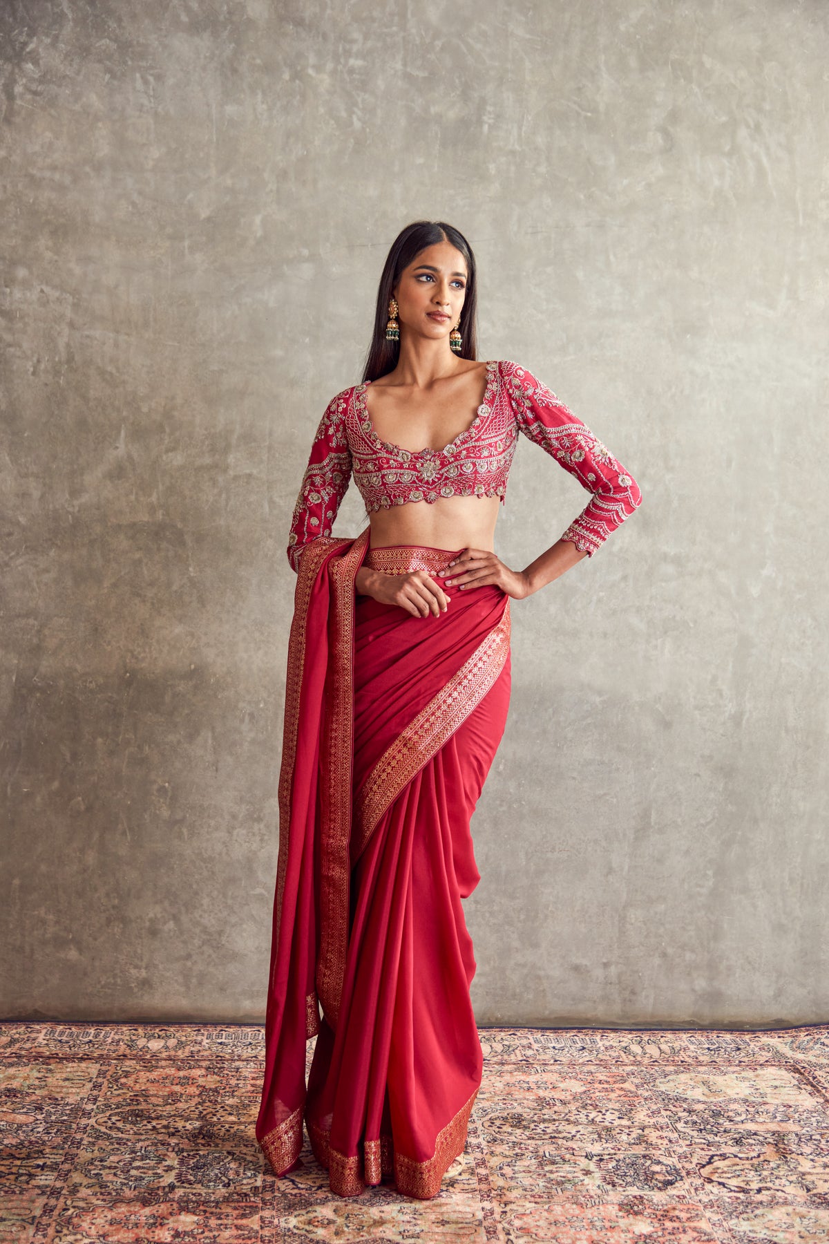 Pink Benaras Border Saree set