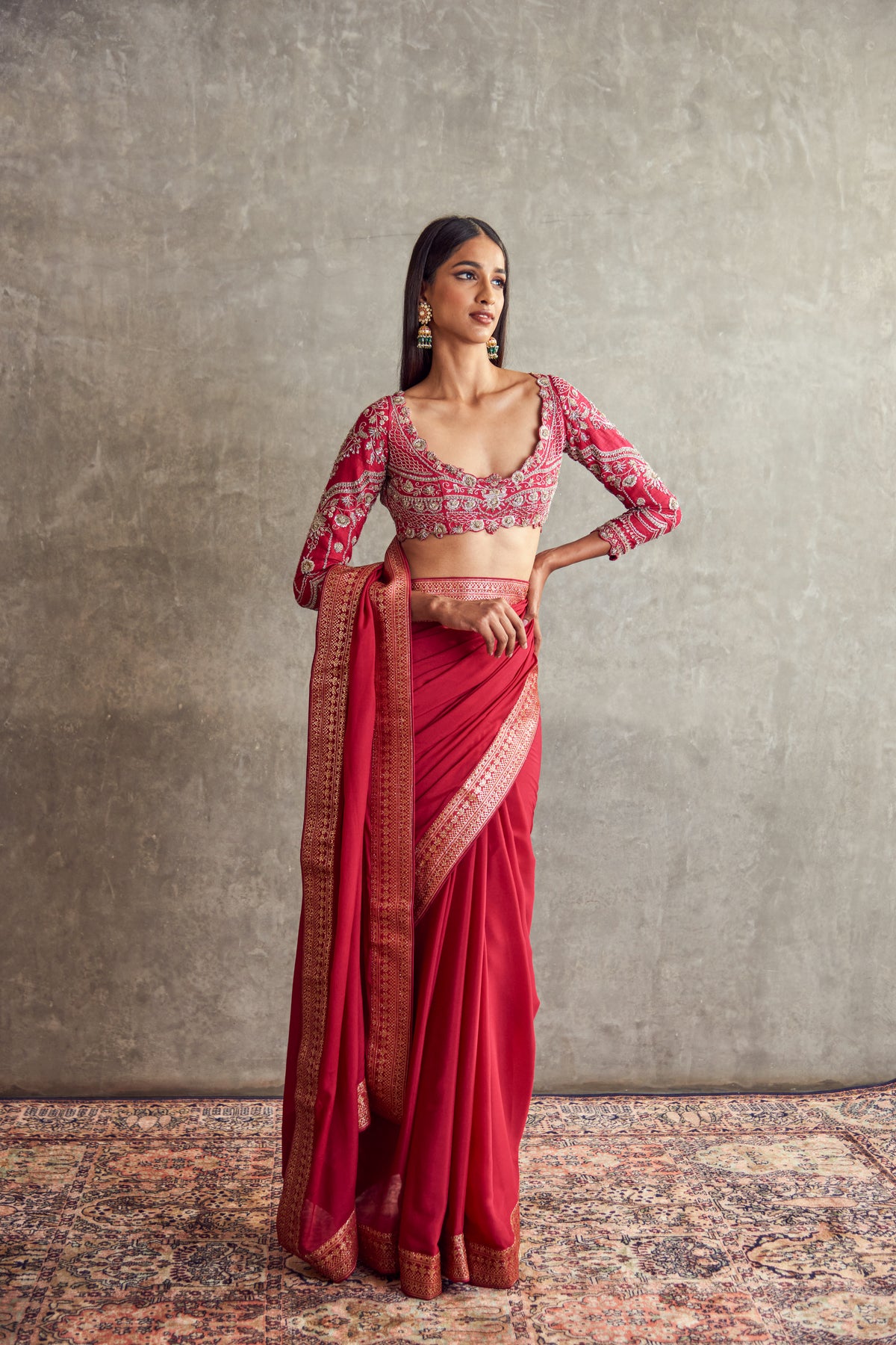 Pink Benaras Border Saree set