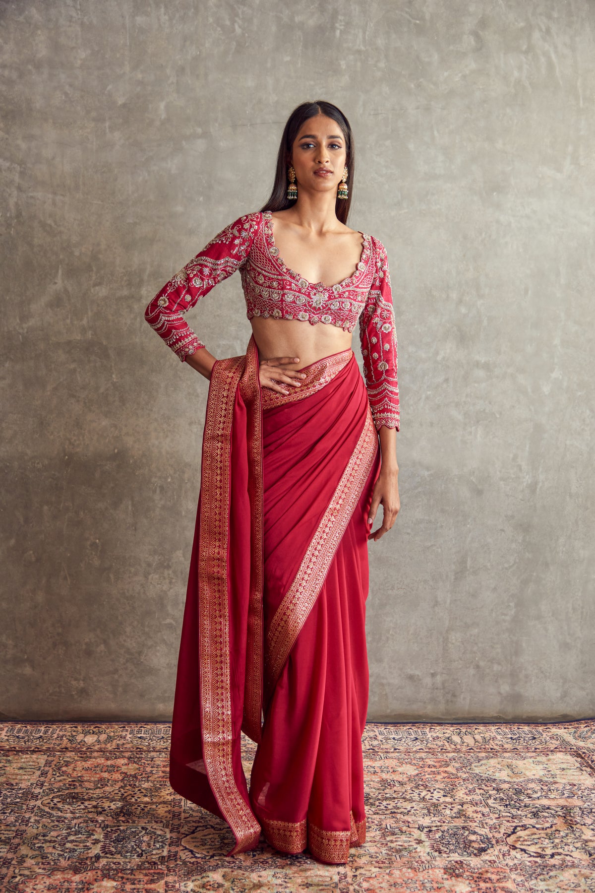 Pink Benaras Border Saree set