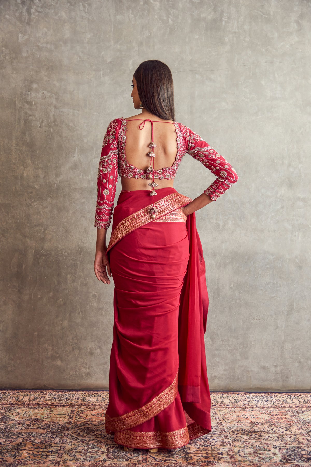 Pink Benaras Border Saree set