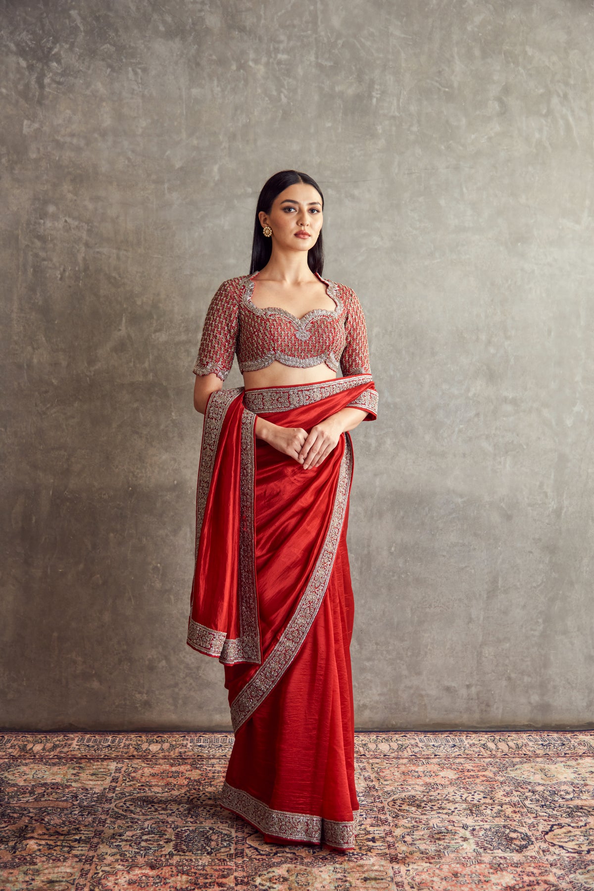 Red Embroidered Slik Saree set