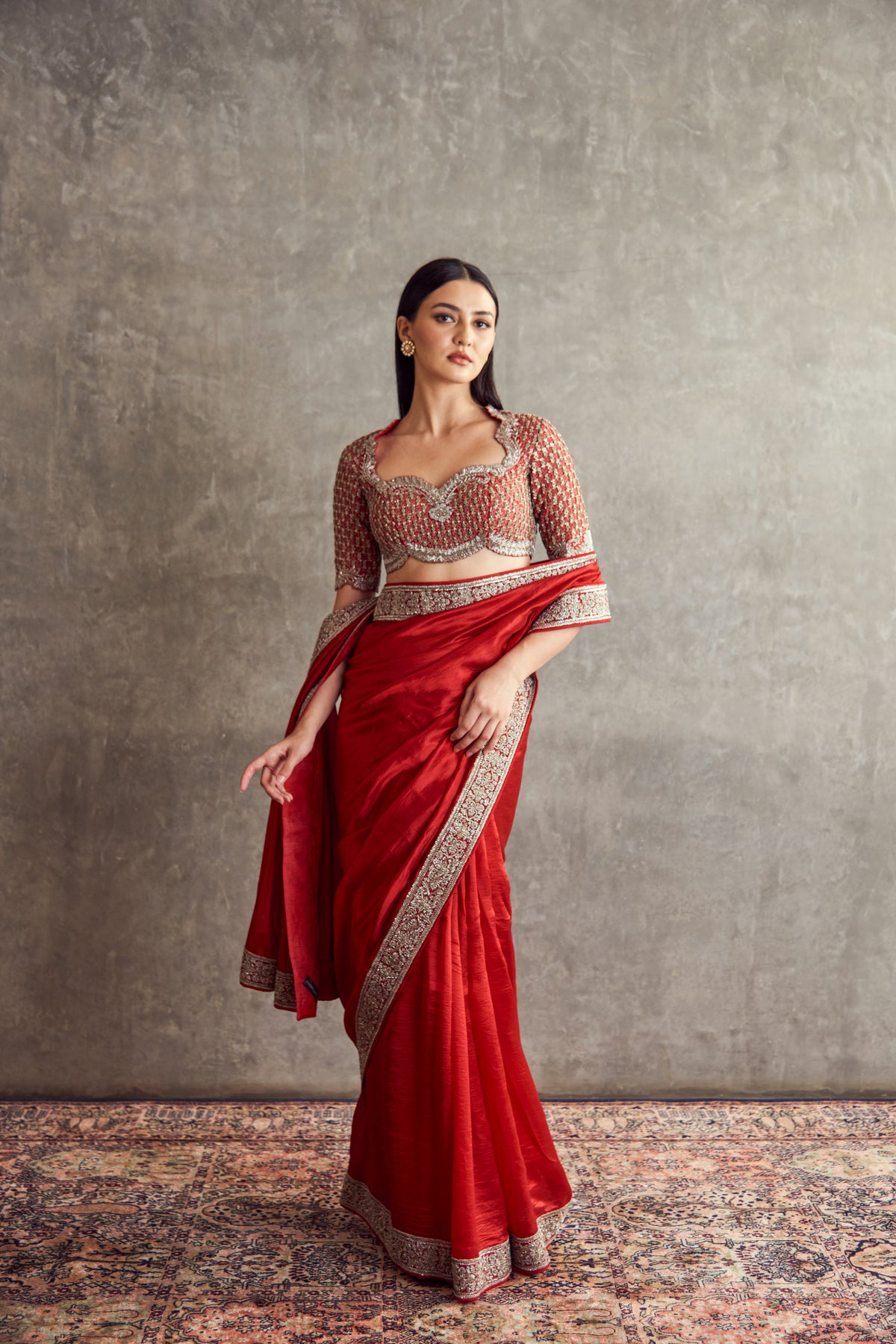 Red Embroidered Slik Saree set