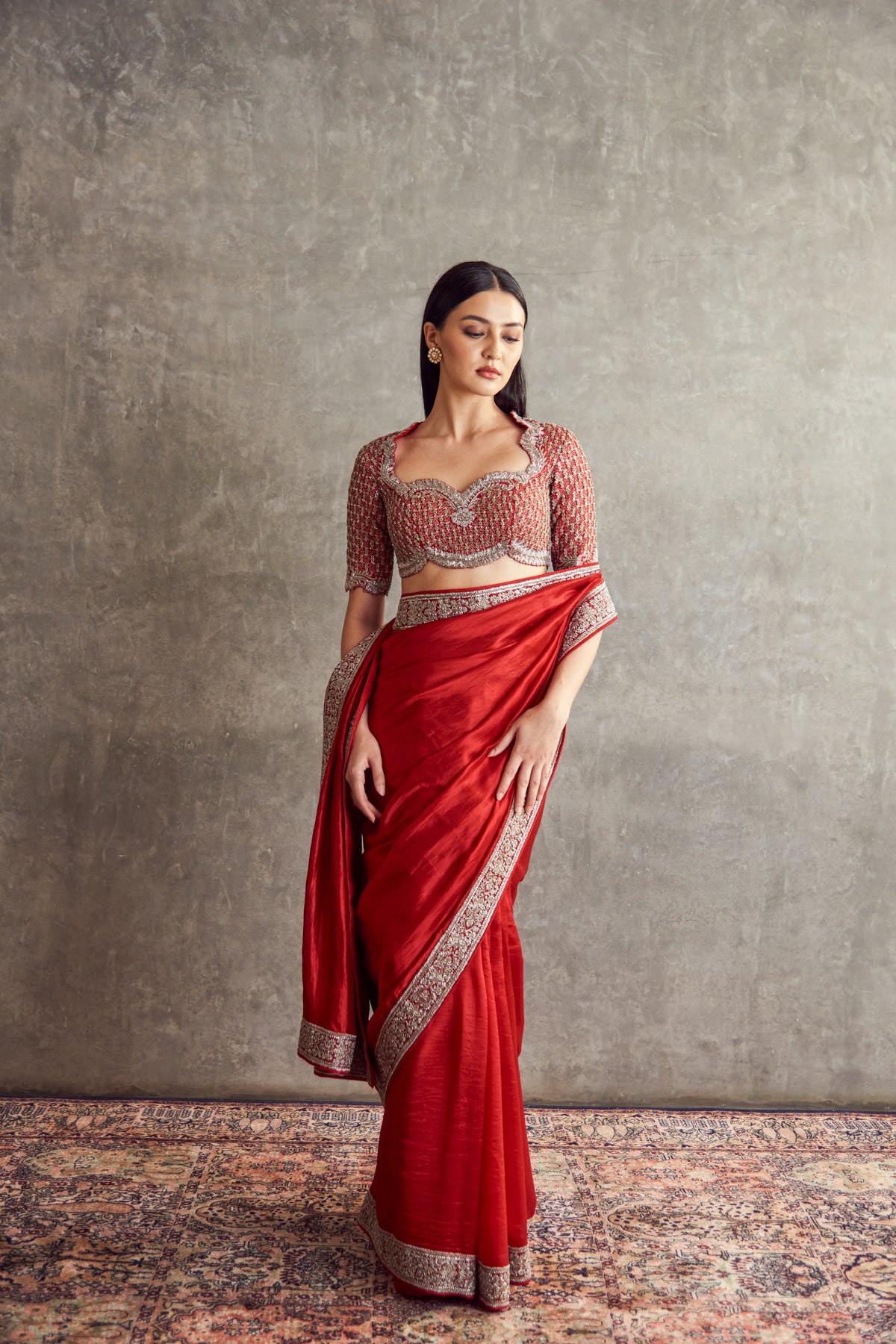 Red Embroidered Slik Saree set