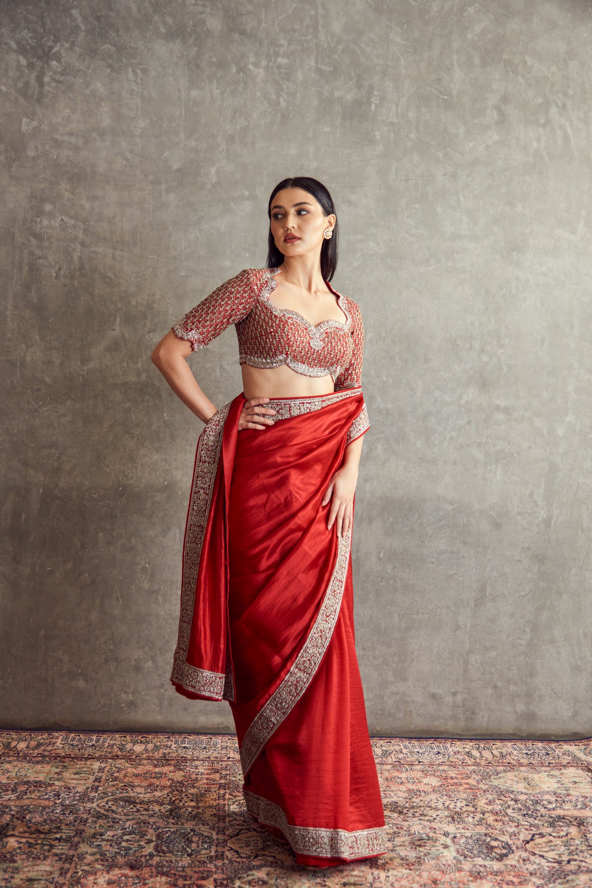 Red Embroidered Slik Saree set