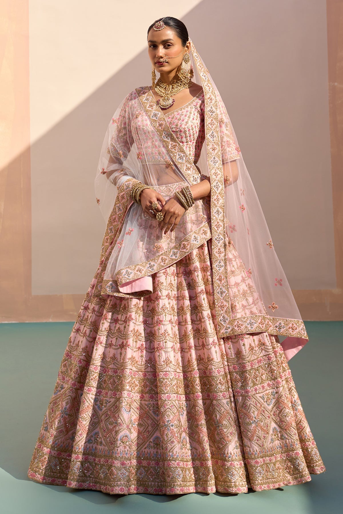 Double Dupatta Lehenga Set in Blush