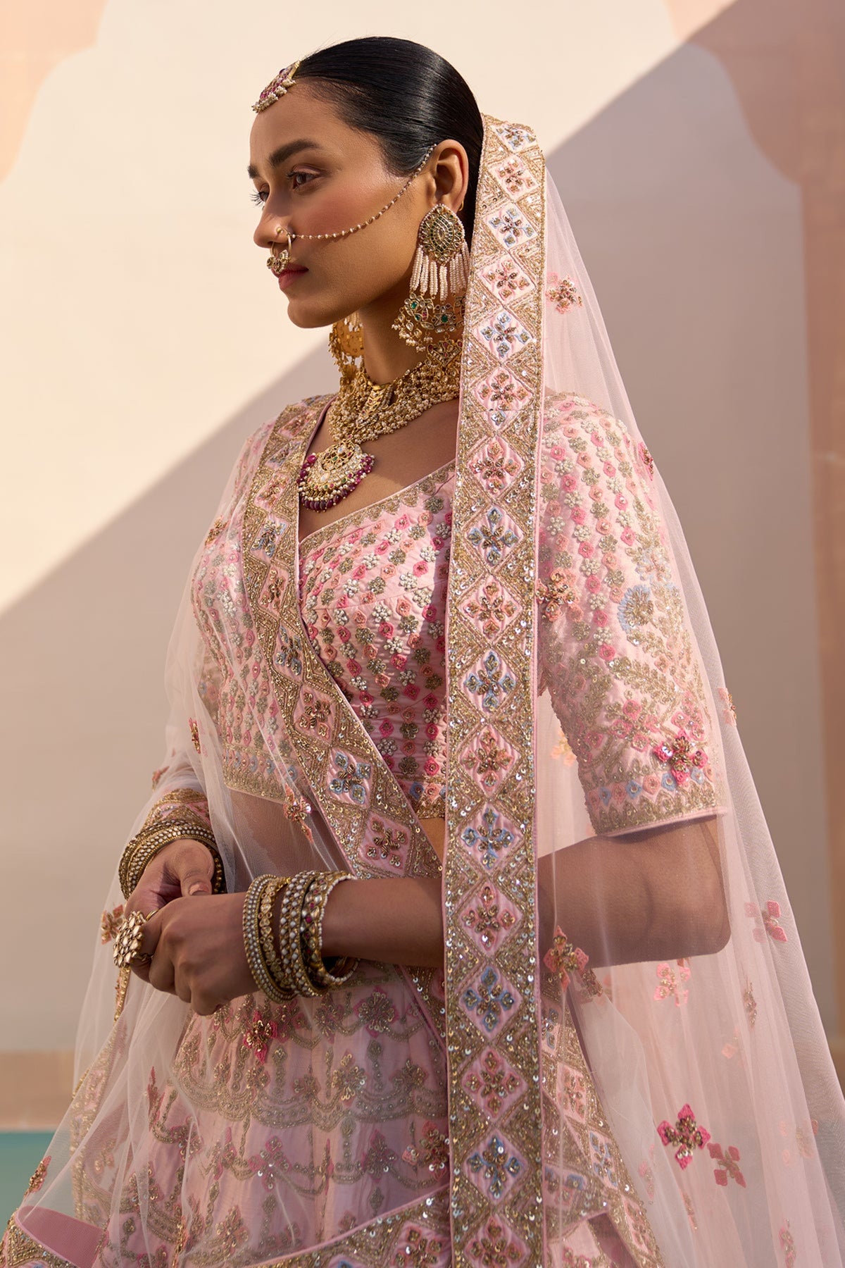 Double Dupatta Lehenga Set in Blush