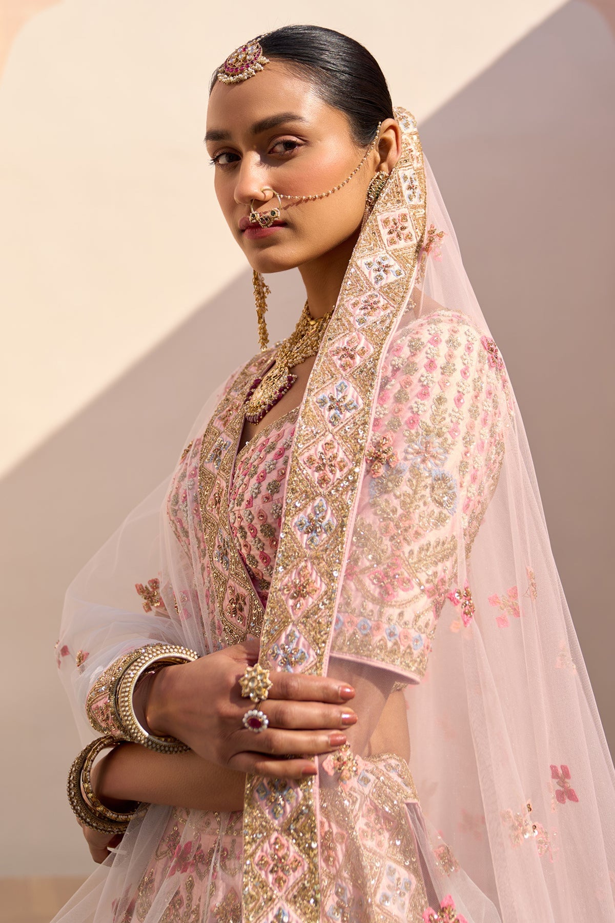 Double Dupatta Lehenga Set in Blush