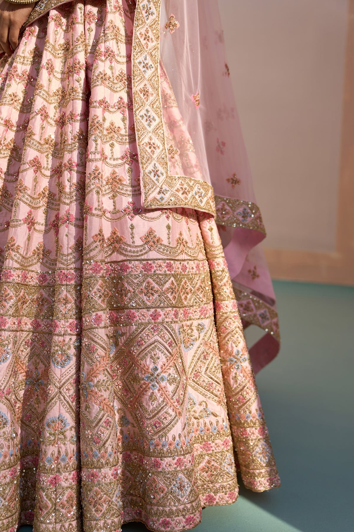 Double Dupatta Lehenga Set in Blush