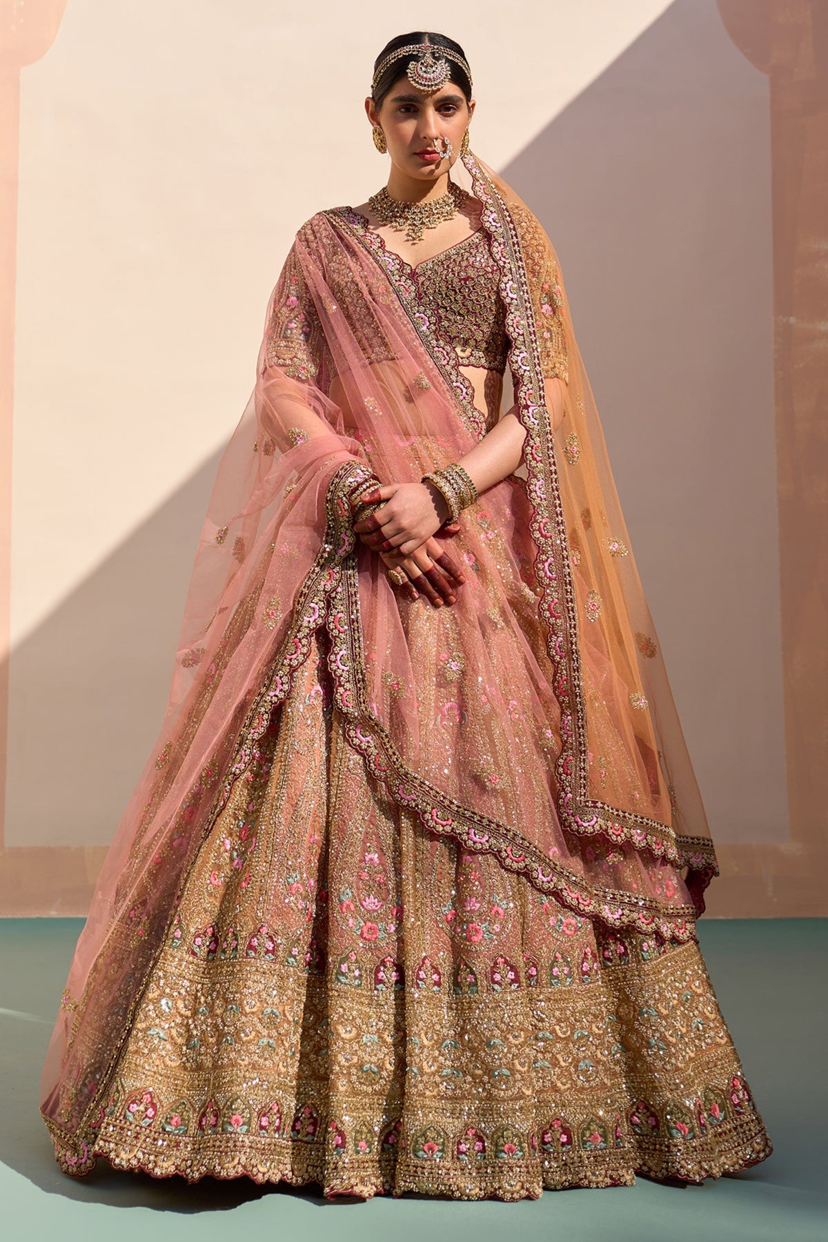 Mustard Organza Double Duppatta Lehenga Set