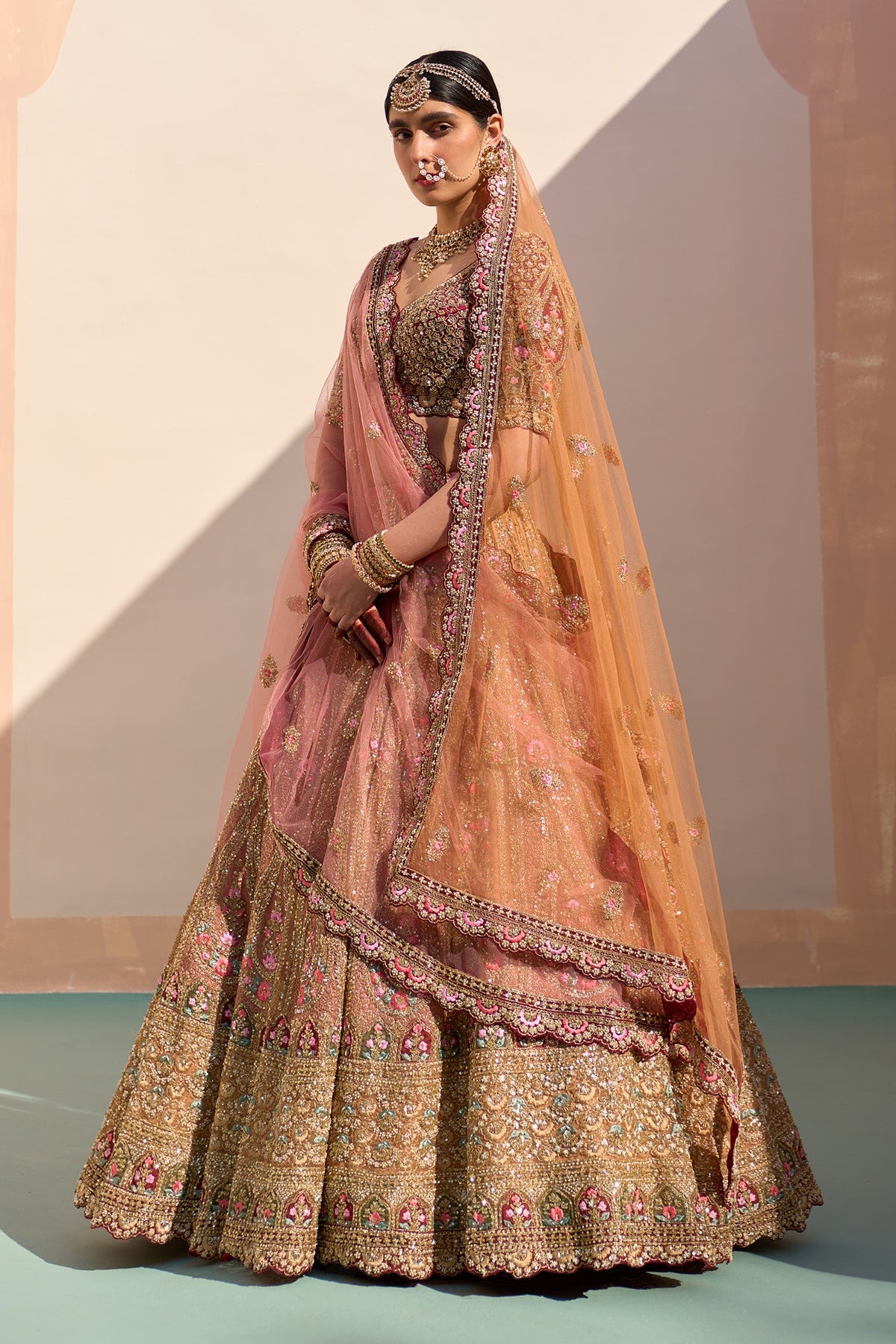 Mustard Organza Double Duppatta Lehenga Set