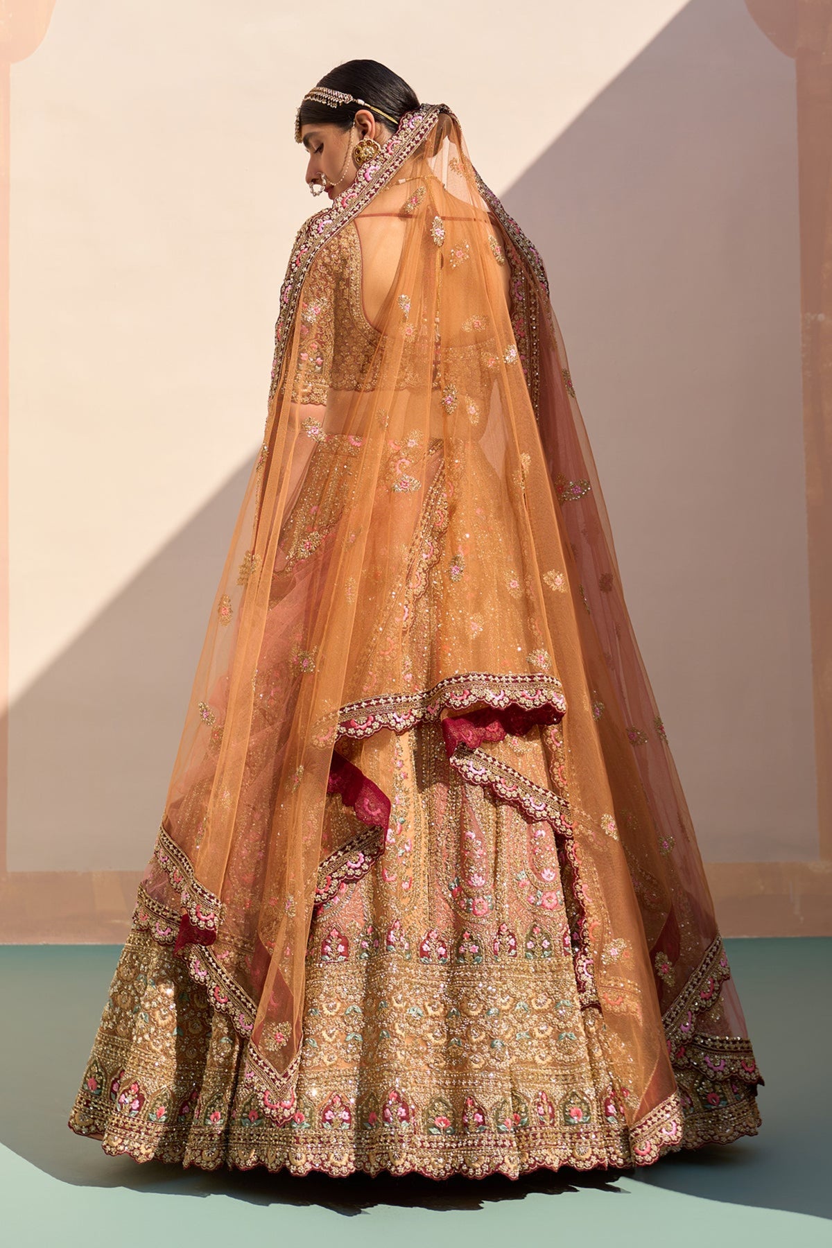 Mustard Organza Double Duppatta Lehenga Set