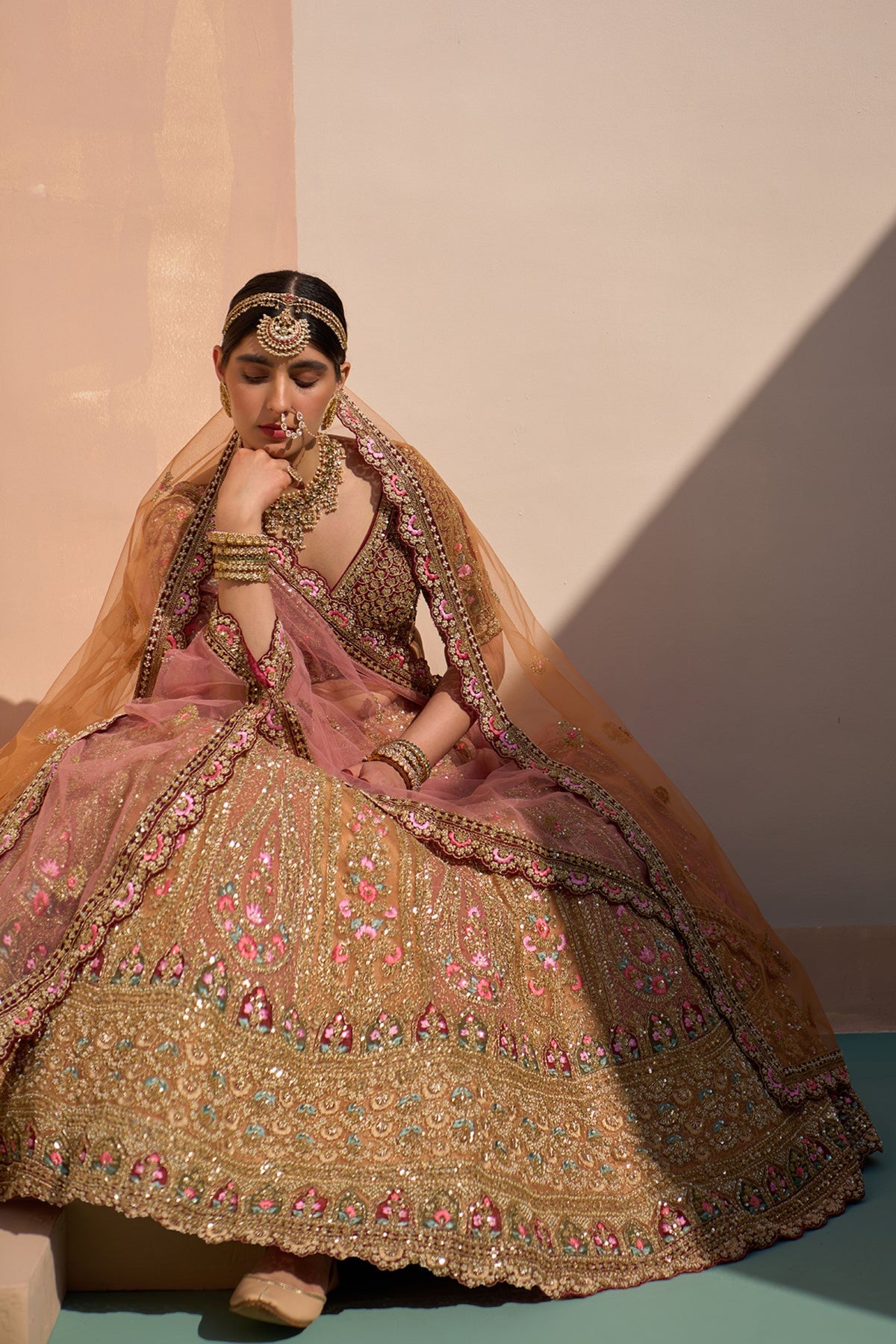 Mustard Organza Double Duppatta Lehenga Set