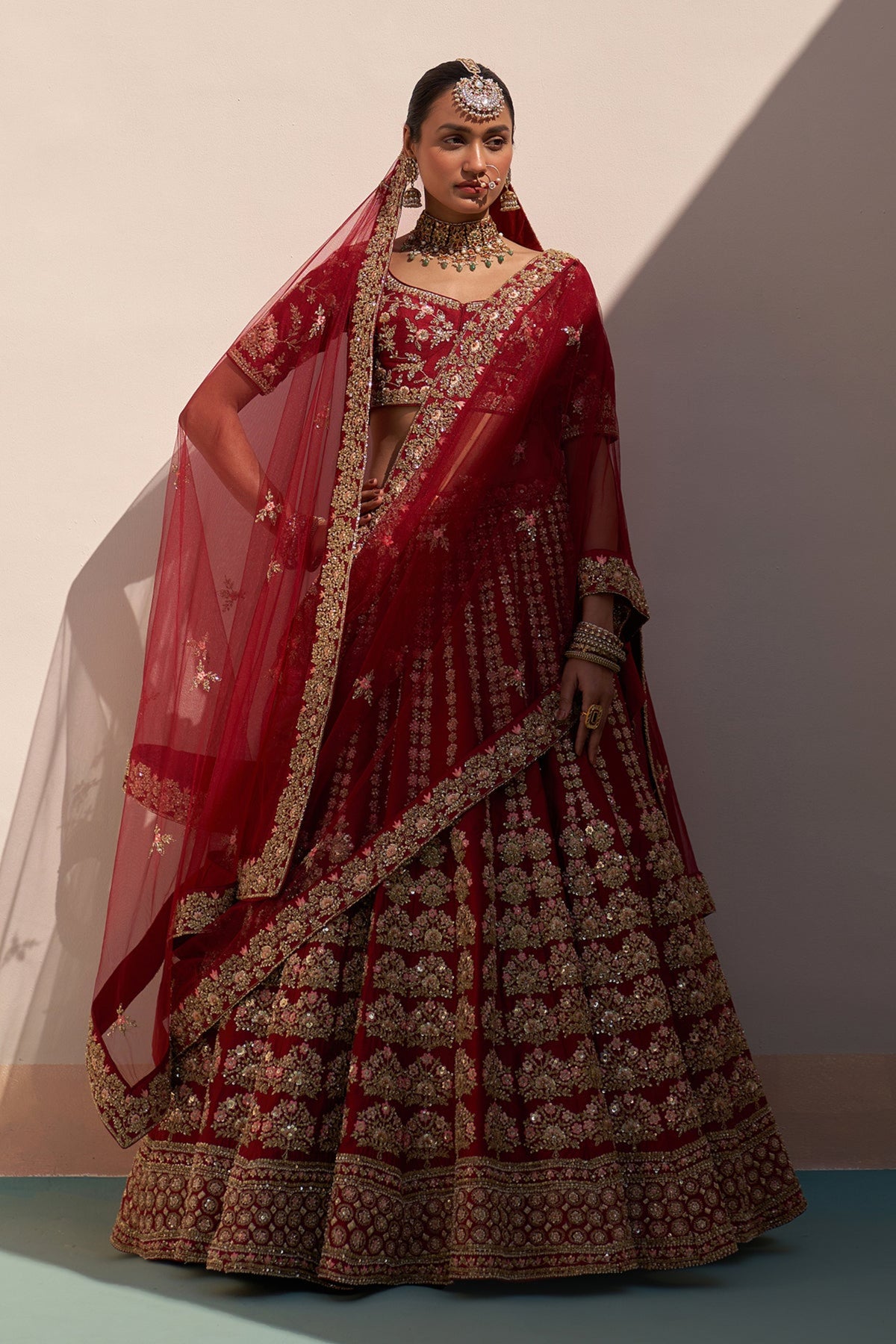 Maroon Double Dupatta Lehenga Set