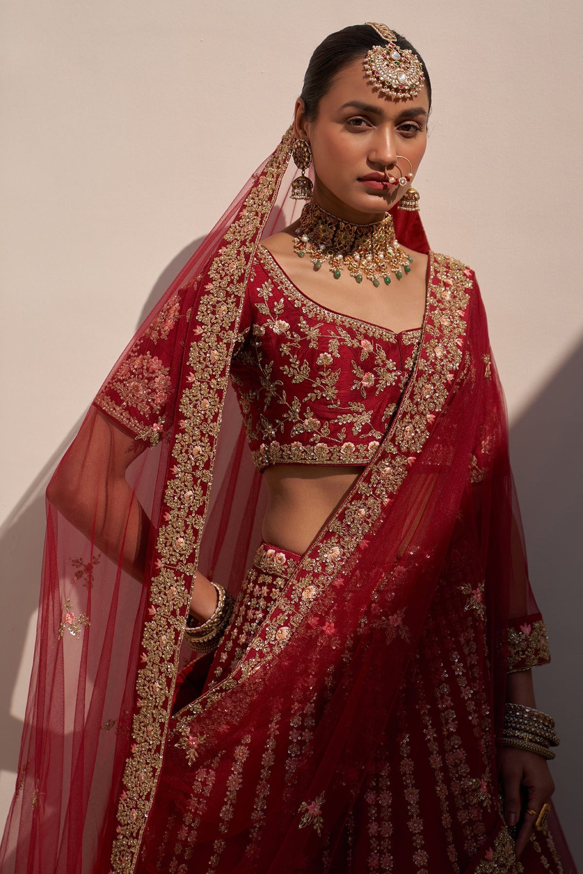 Maroon Double Dupatta Lehenga Set