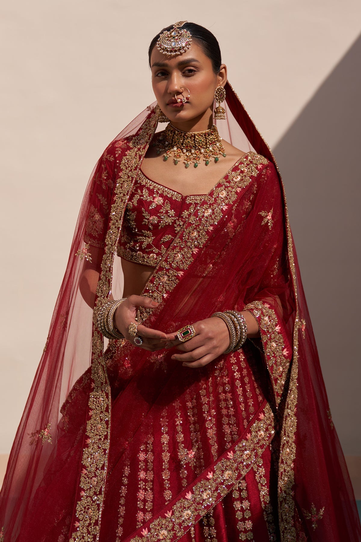 Maroon Double Dupatta Lehenga Set