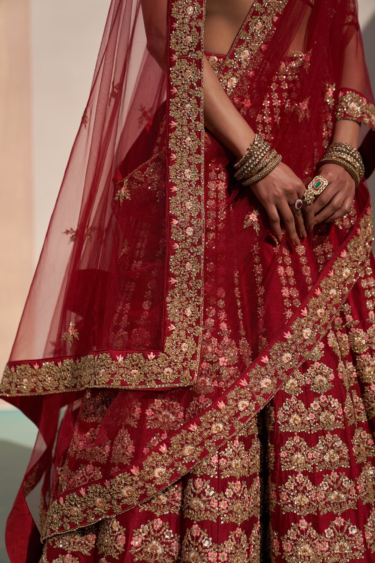 Maroon Double Dupatta Lehenga Set