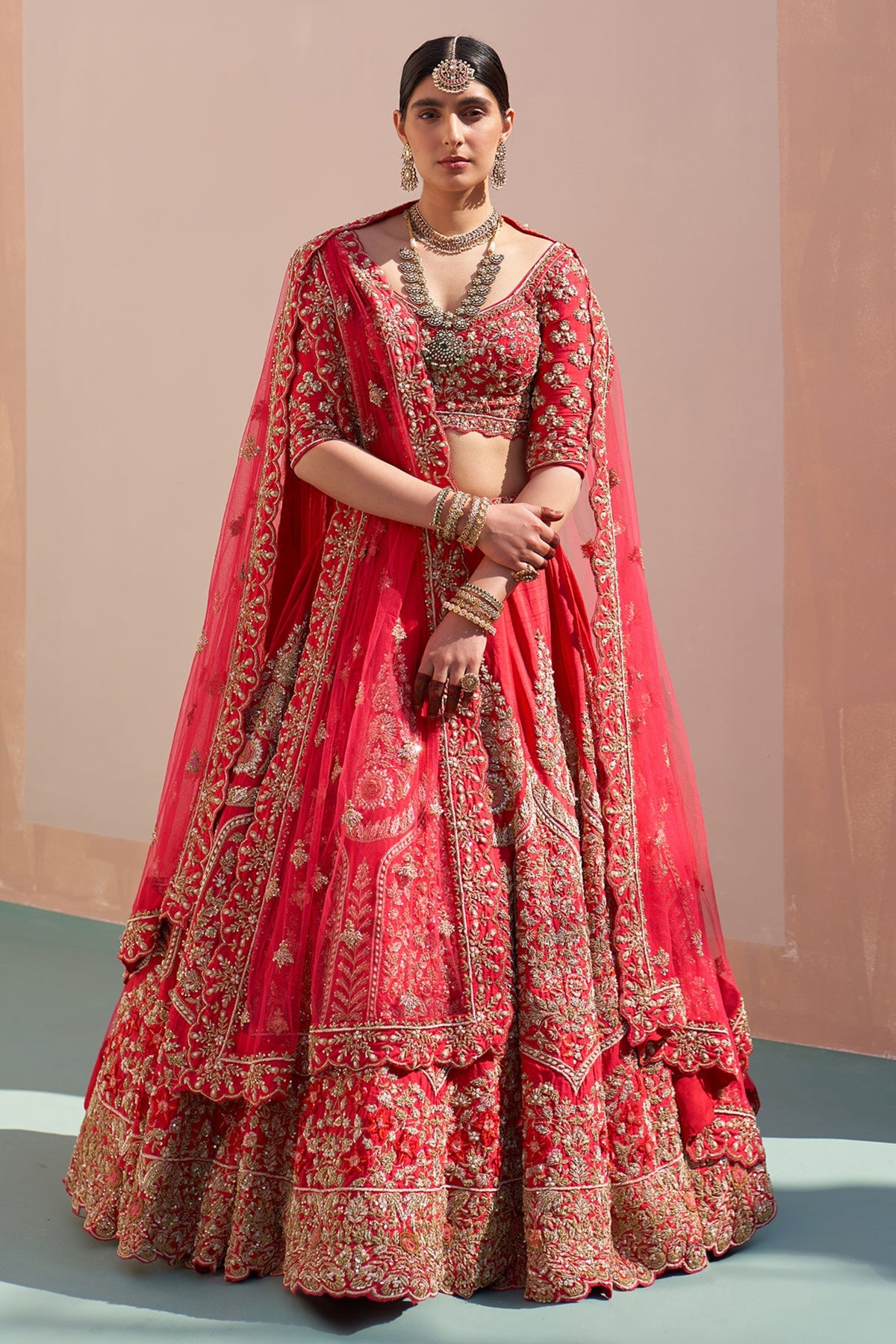 Double Dupatta Lehenga Set in Red