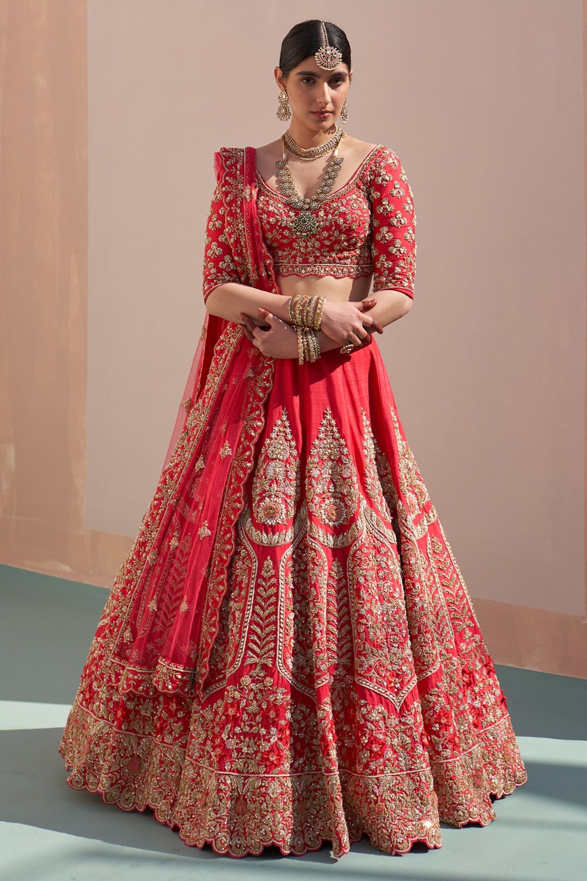 Double Dupatta Lehenga Set in Red